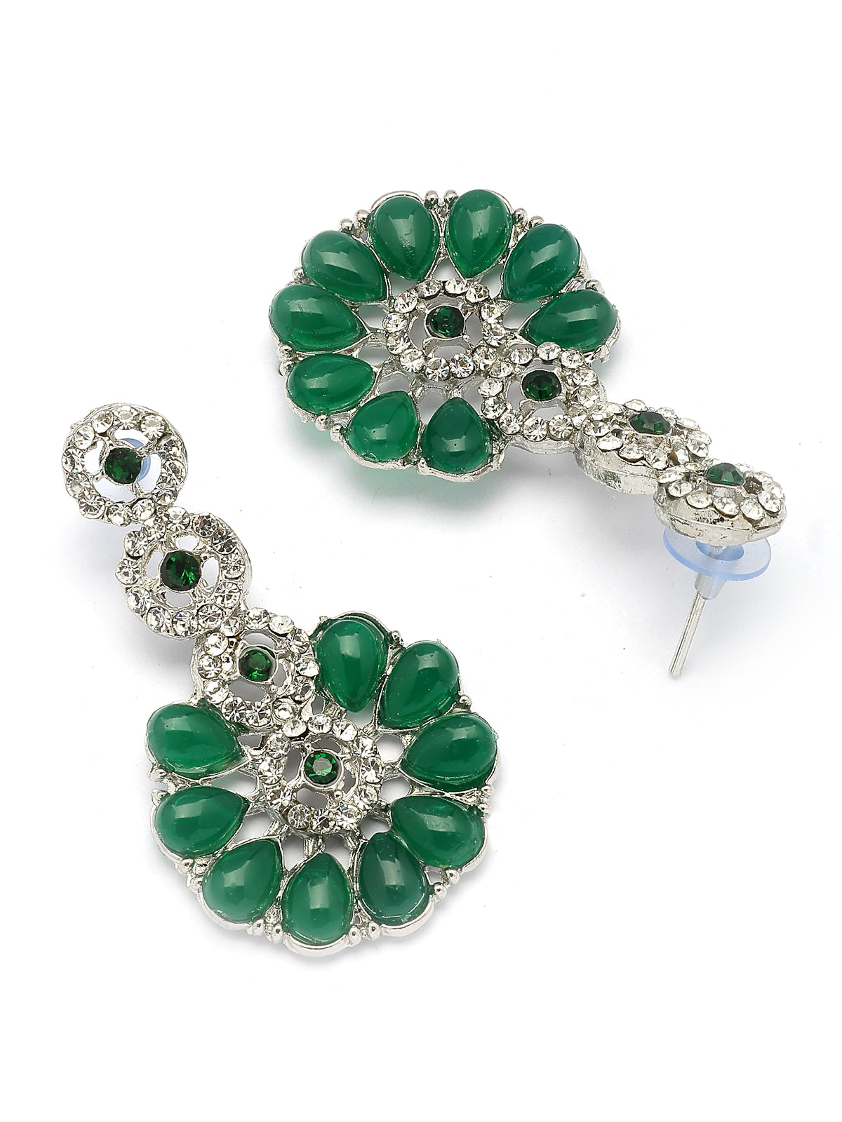 Sukkhi Elegant Fashion Design Rhodium Silver Plated Kundan & American Diamond Studded Green Choker Necklace with Dangle Earrings Jewellery For Women & Girls|NS107377