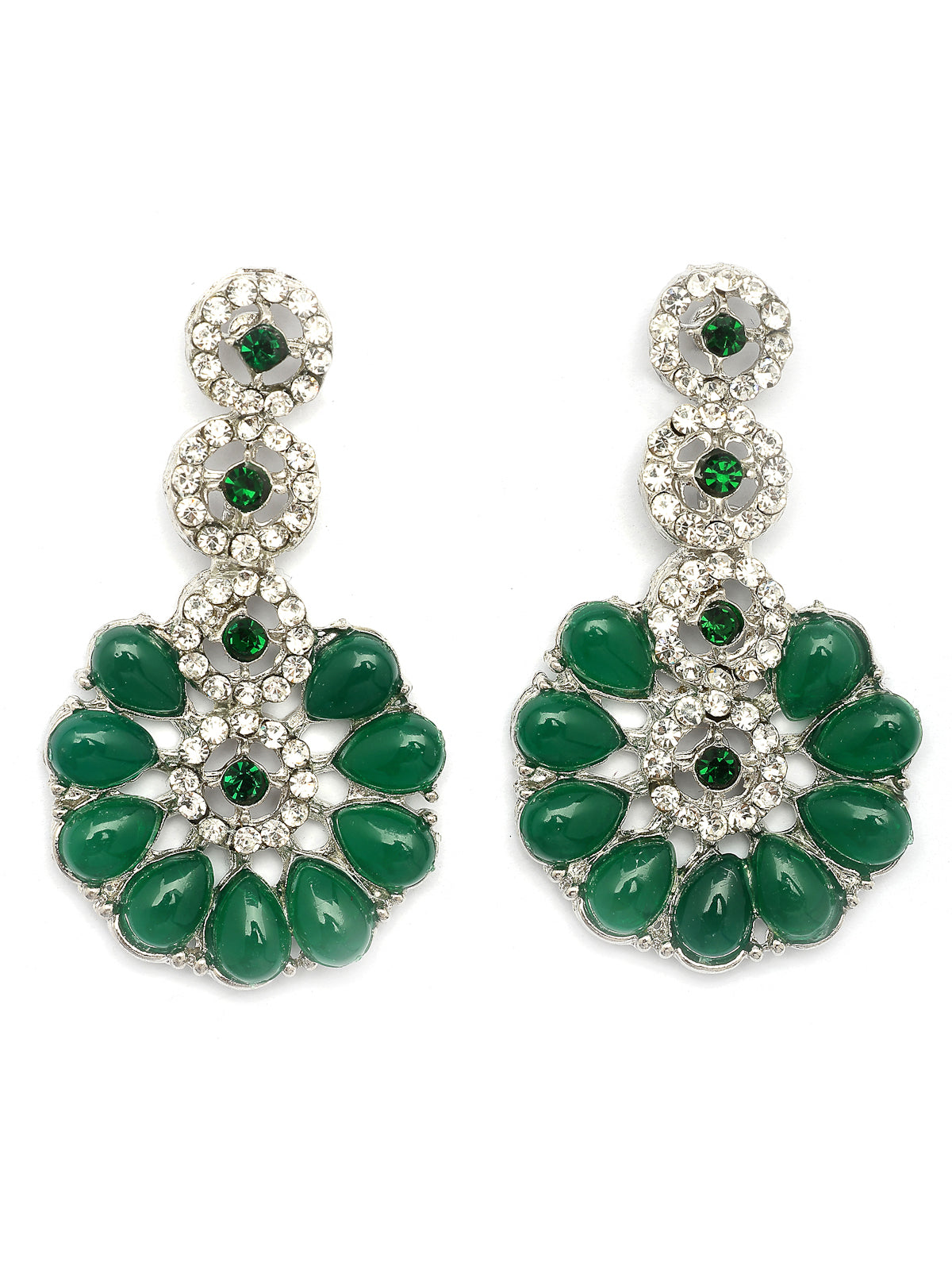 Sukkhi Elegant Fashion Design Rhodium Silver Plated Kundan & American Diamond Studded Green Choker Necklace with Dangle Earrings Jewellery For Women & Girls|NS107377