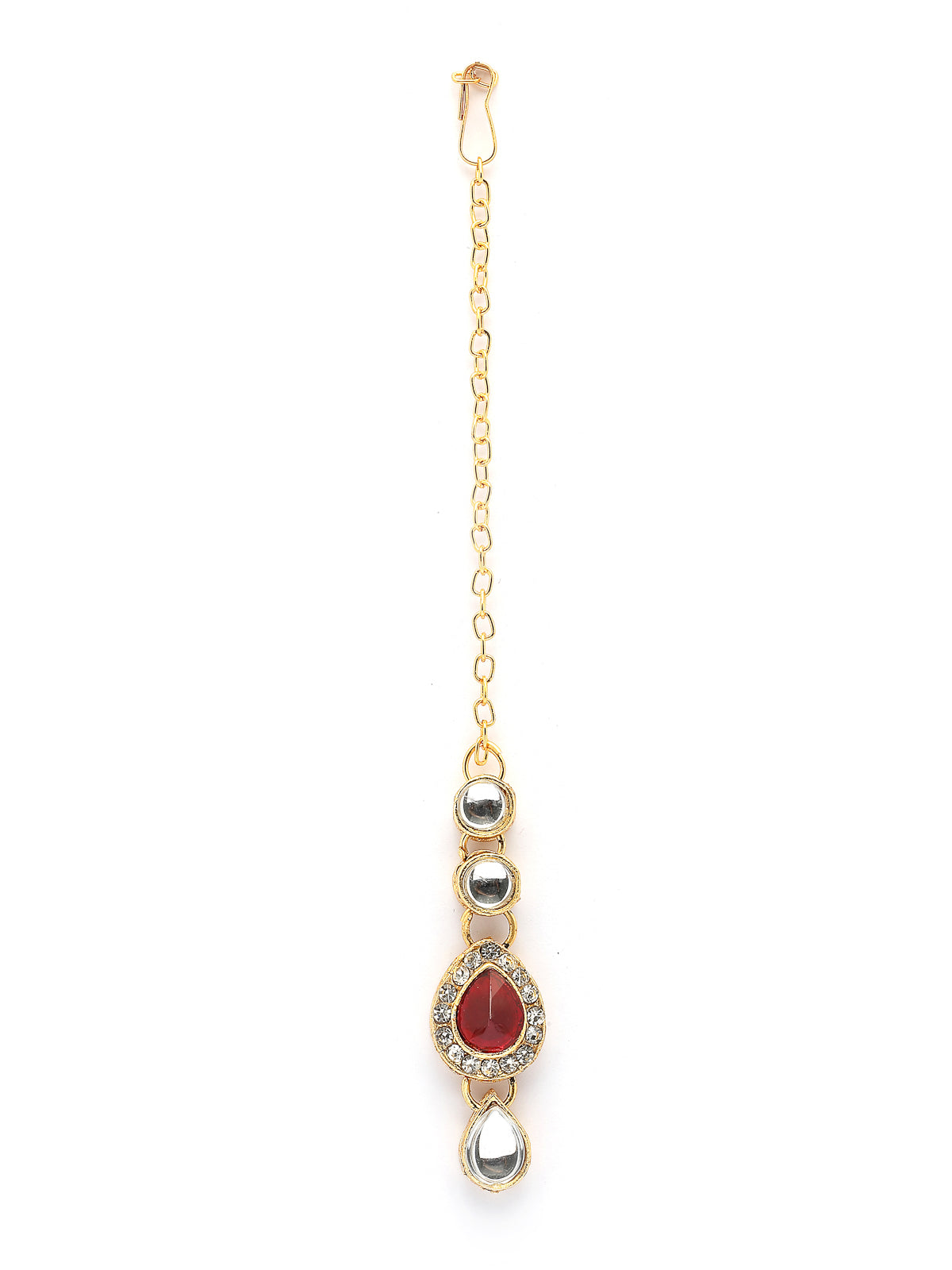 Sukkhi Elegant Stylish Gold Plated Kundan Studded Red Choker Necklace with Drop Earring Maangtikka Jewellery Set for Women & Girls|NS107378
