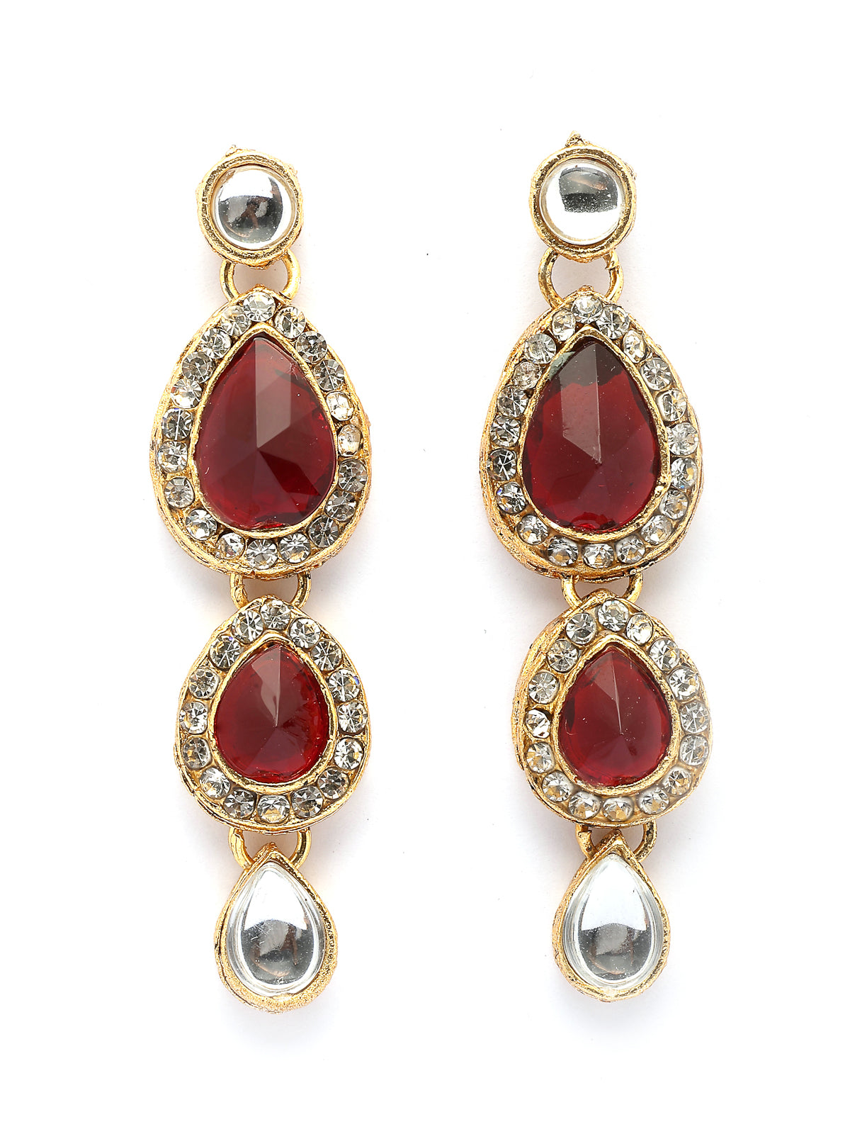 Sukkhi Elegant Stylish Gold Plated Kundan Studded Red Choker Necklace with Drop Earring Maangtikka Jewellery Set for Women & Girls|NS107378