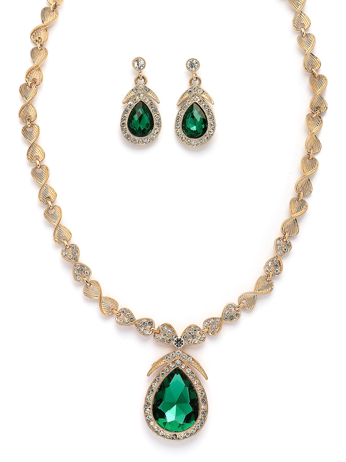 Sukkhi Flawless Fashion Design Gold Plated AD Stones Studded Green Choker Necklace with Drop Earrings Jewellery Set for Women & Girls|NS107383