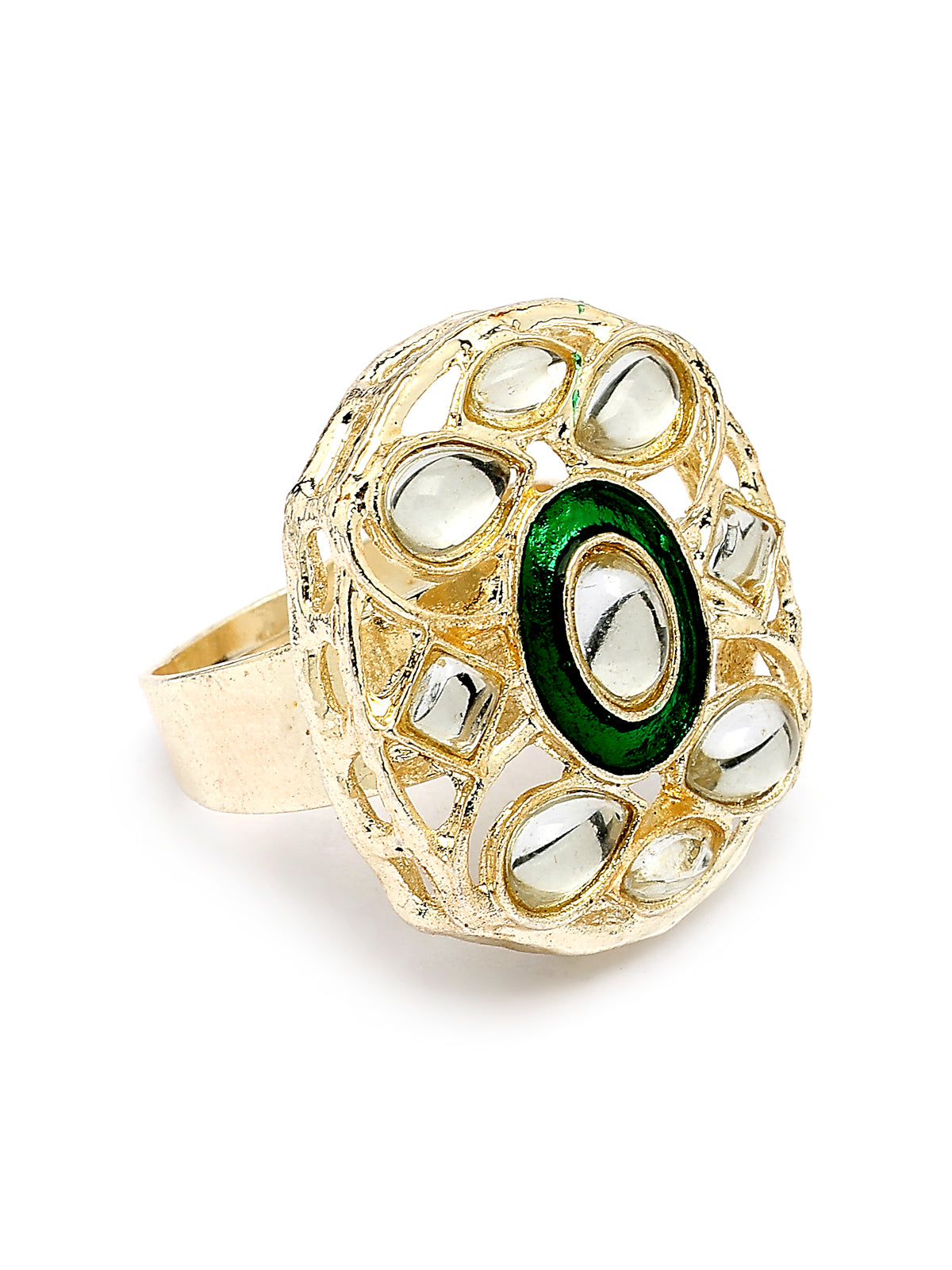 Sukkhi Elegant Fashion Design Gold Plated Pink Green Beads Cluster Drop Kundan Studded Along with Meenakari Work Choker Necklace Drop Earrings & Ring Jewellery For Women & Girls|NS107384