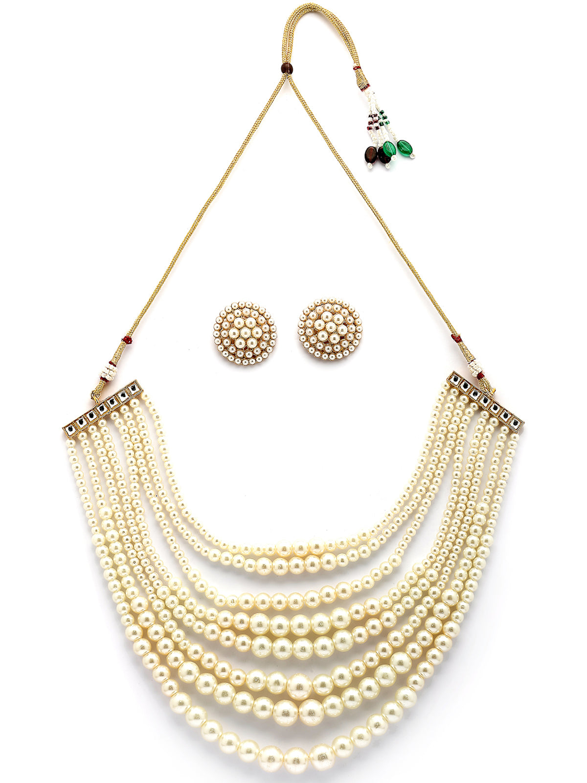 Sukkhi Beautiful Bright Gold Plated Handmade Multilayer Pearls Choker Necklace with Studs Earring Jewellery Set For Women & Girls|Perfect for All Occasions|NS107385