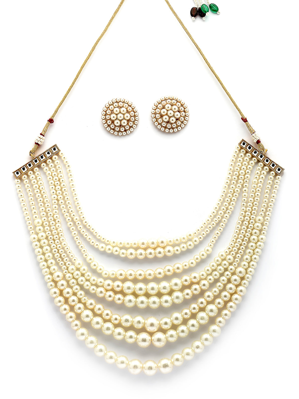 Sukkhi Beautiful Bright Gold Plated Handmade Multilayer Pearls Choker Necklace with Studs Earring Jewellery Set For Women & Girls|Perfect for All Occasions|NS107385