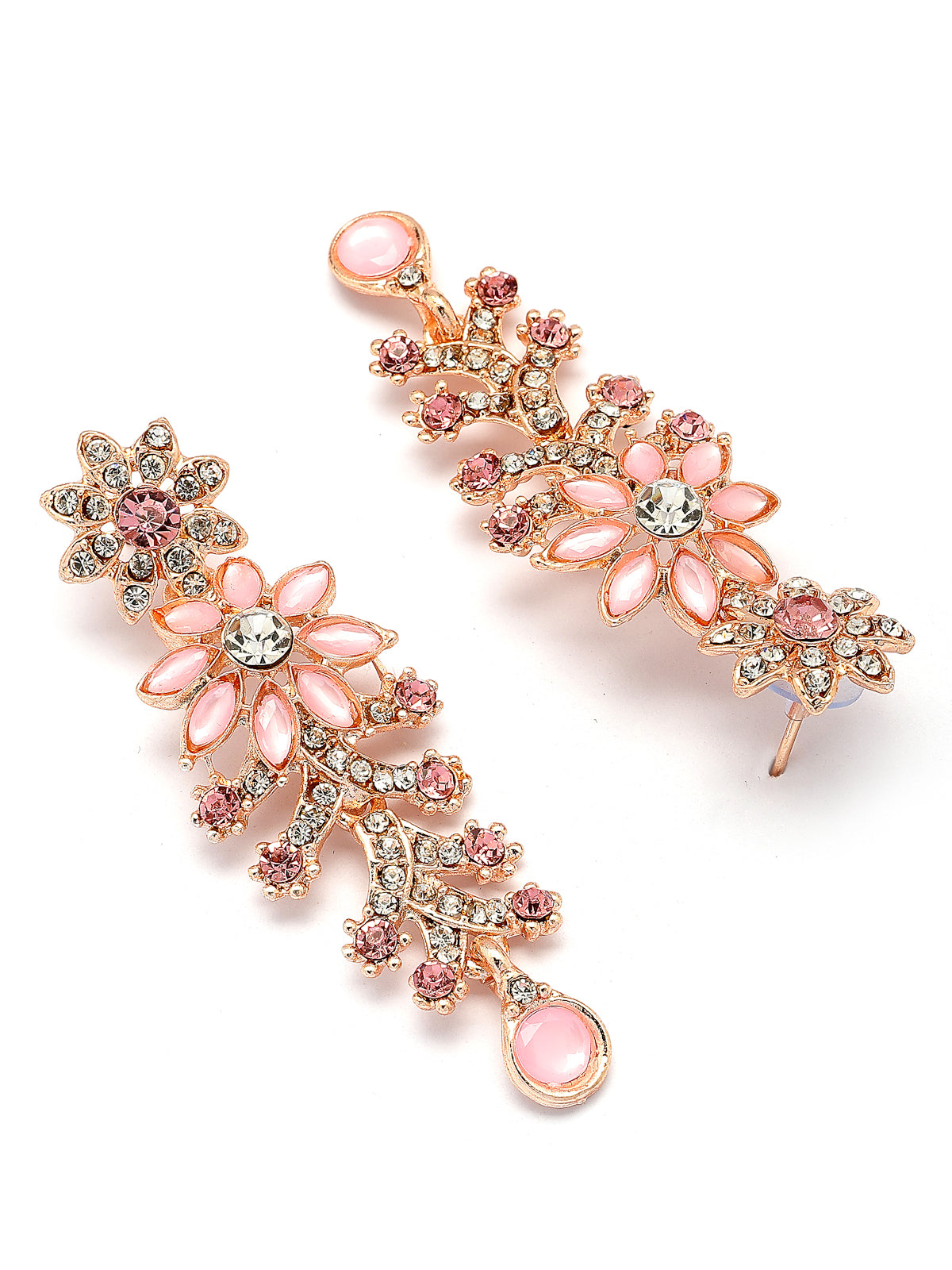 Sukkhi Delicate Fashion Style Gold Plated AD Stones Studded Floral Style Pink Choker Necklace with Dangle Earring & Maangtikk Jewellery Set For Women & Girls|NS107386