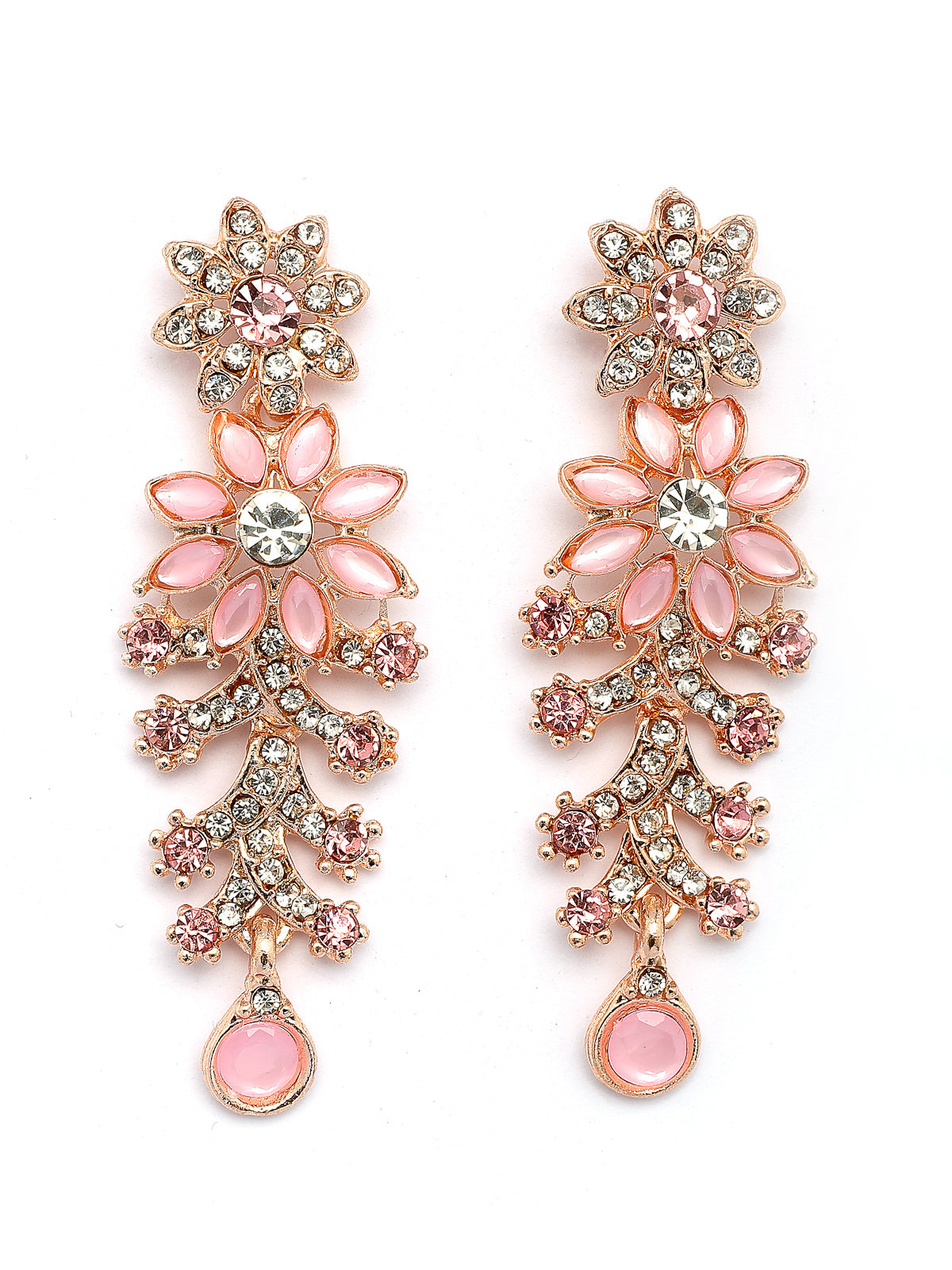 Sukkhi Delicate Fashion Style Gold Plated AD Stones Studded Floral Style Pink Choker Necklace with Dangle Earring & Maangtikk Jewellery Set For Women & Girls|NS107386