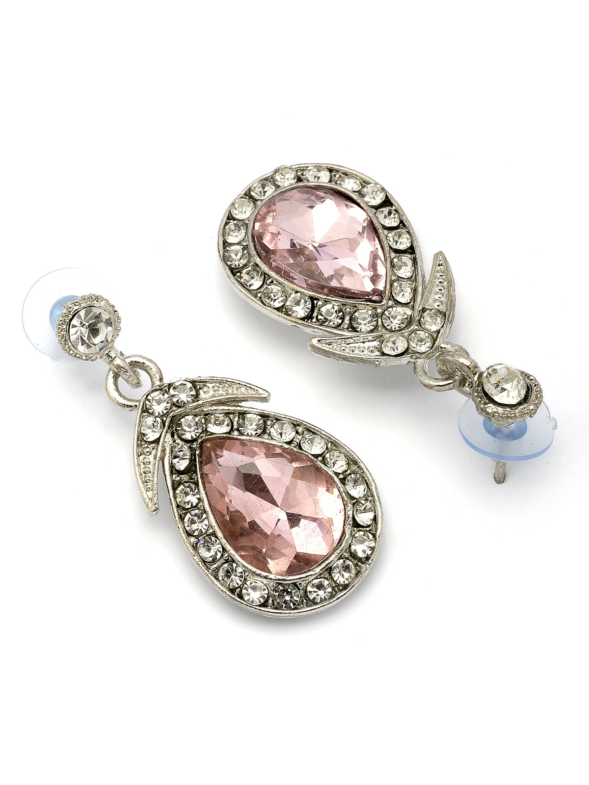 Sukkhi Flawless Fashion Design Rhodium Silver Plated AD Stone Studded Pink Choker Necklace with Drop Earrings Jewellery Set for Women & Girls|NS107387