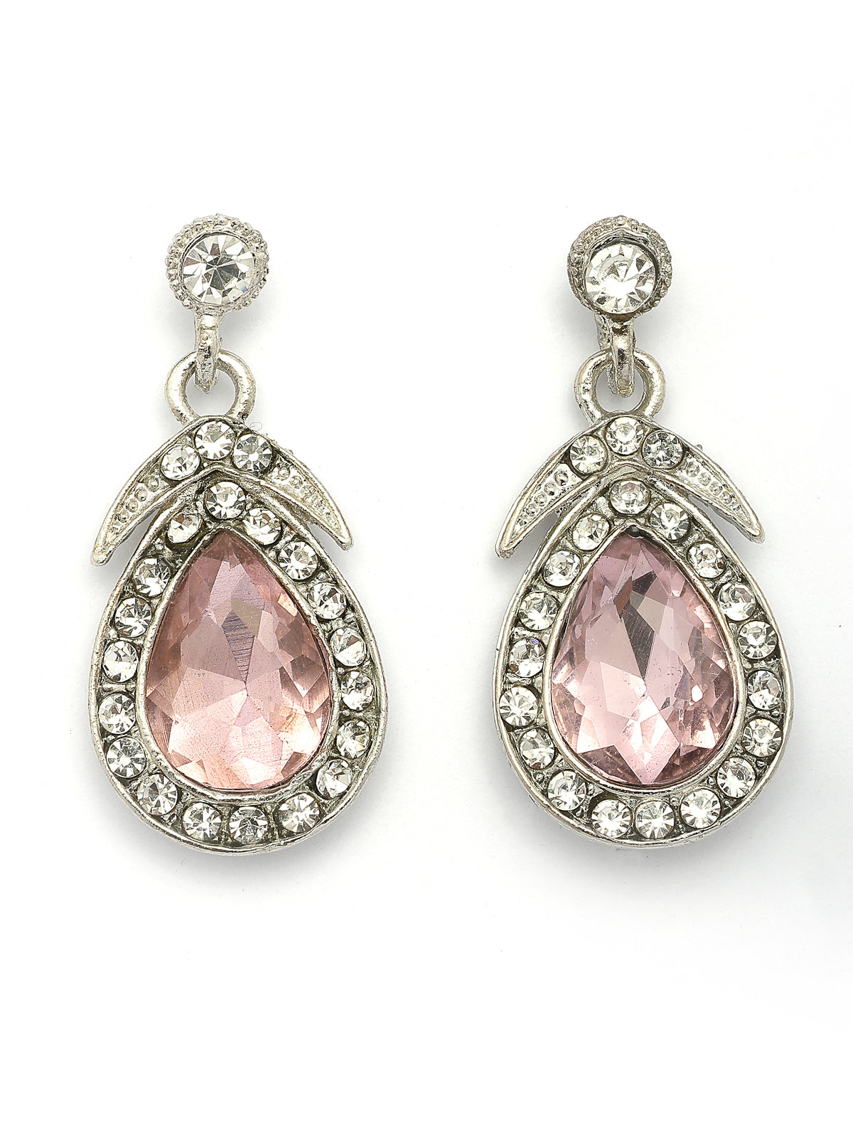 Sukkhi Flawless Fashion Design Rhodium Silver Plated AD Stone Studded Pink Choker Necklace with Drop Earrings Jewellery Set for Women & Girls|NS107387