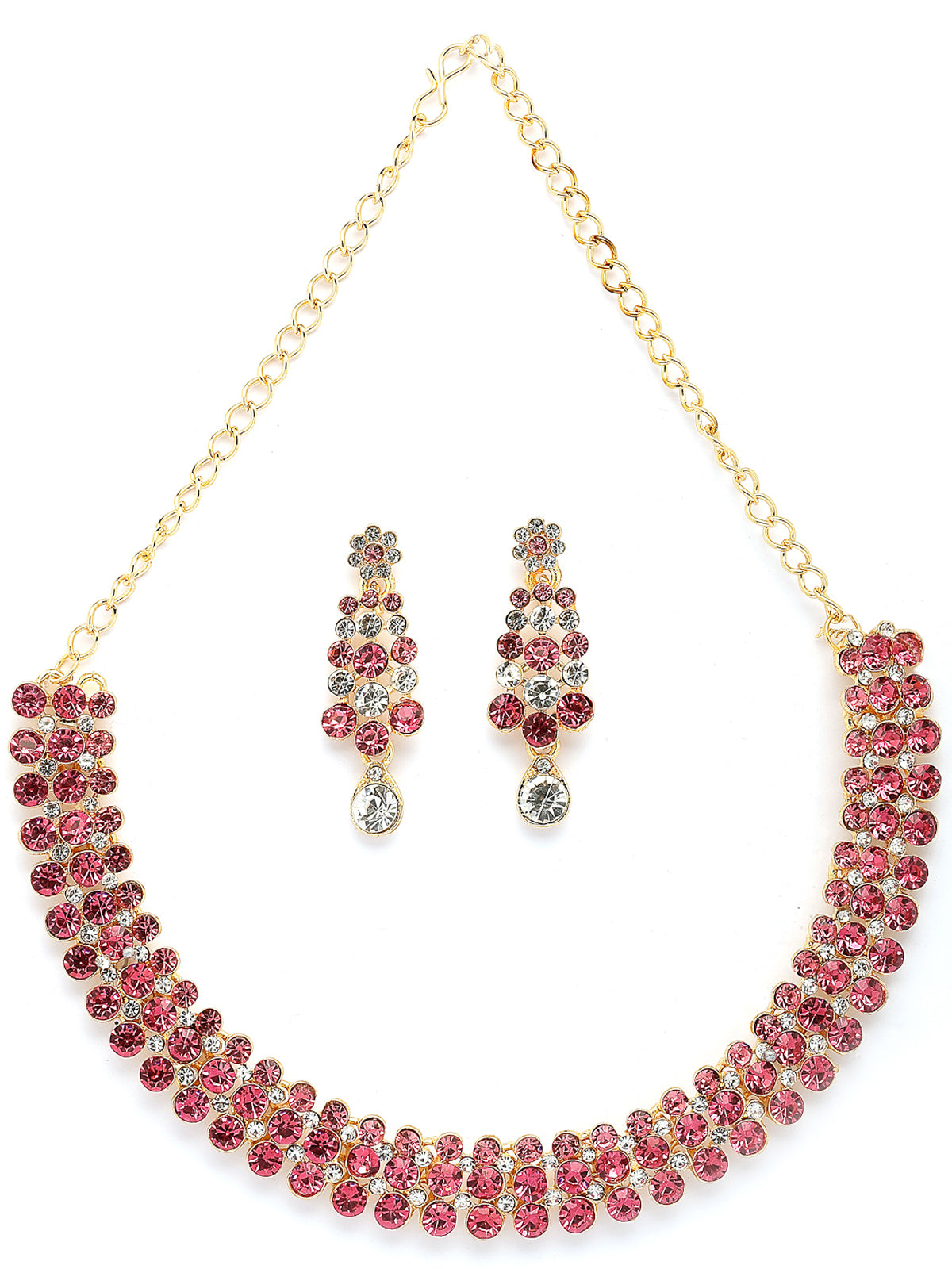 Sukkhi Elegant Fashion Design Gold Plated AD Stones Studded Pink Choker Necklace with Dangle Earring Jewellery For Women & Girls| Best Suited for All Occasions|NS107388