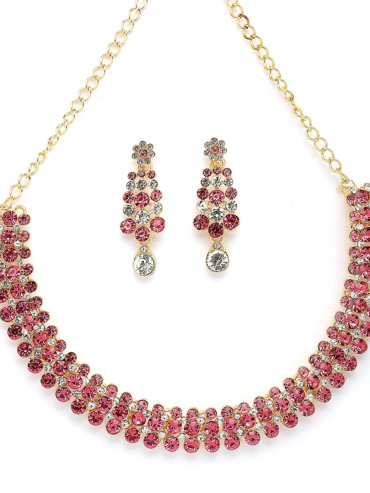 Sukkhi Elegant Fashion Design Gold Plated AD Stones Studded Pink Choker Necklace with Dangle Earring Jewellery For Women & Girls| Best Suited for All Occasions|NS107388