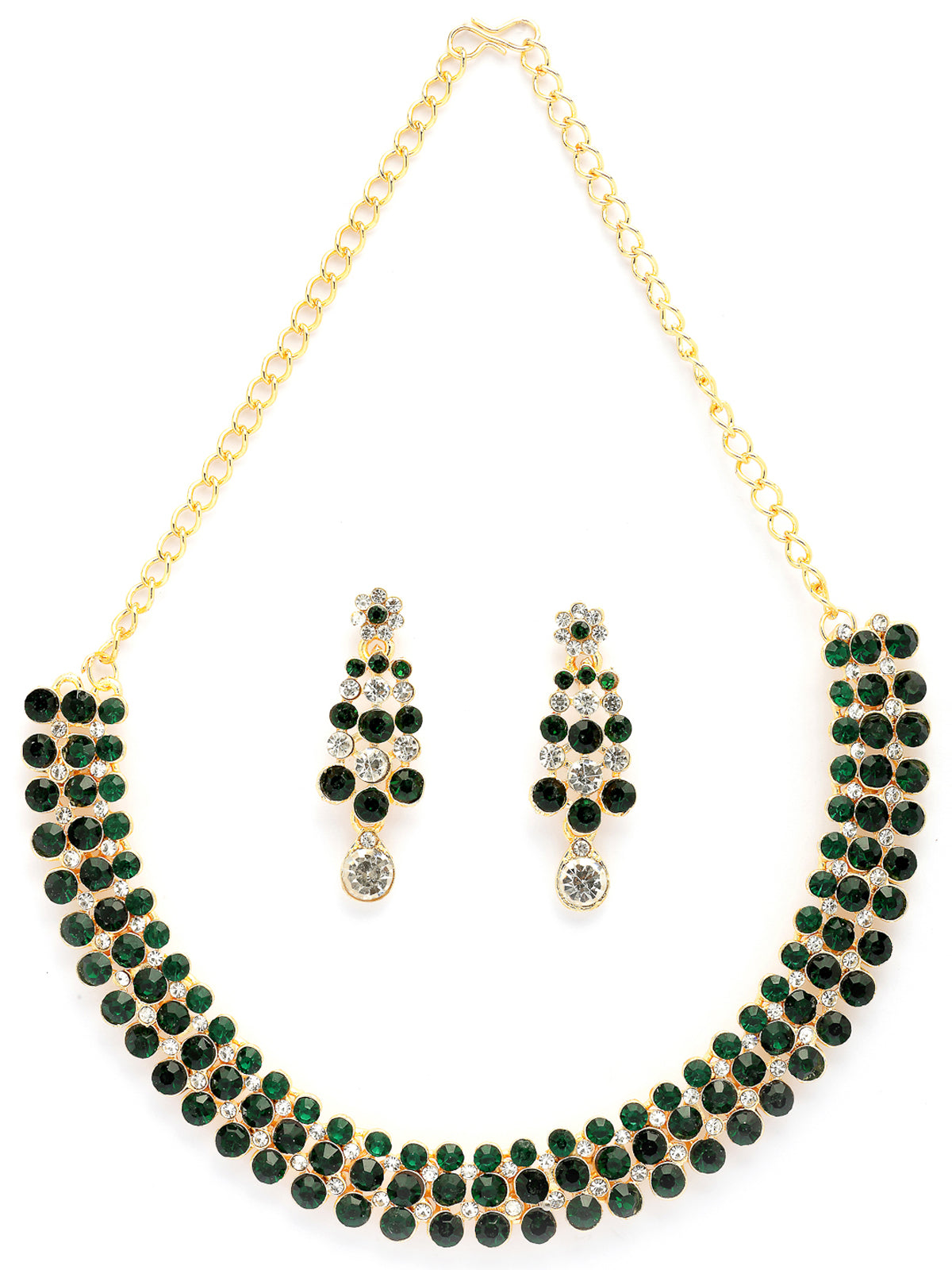 Sukkhi Elegant Fashion Design Gold Plated AD Stones Studded Green Choker Necklace with Dangle Earring Jewellery For Women & Girls| Best Suited for All Occasions|NS107391