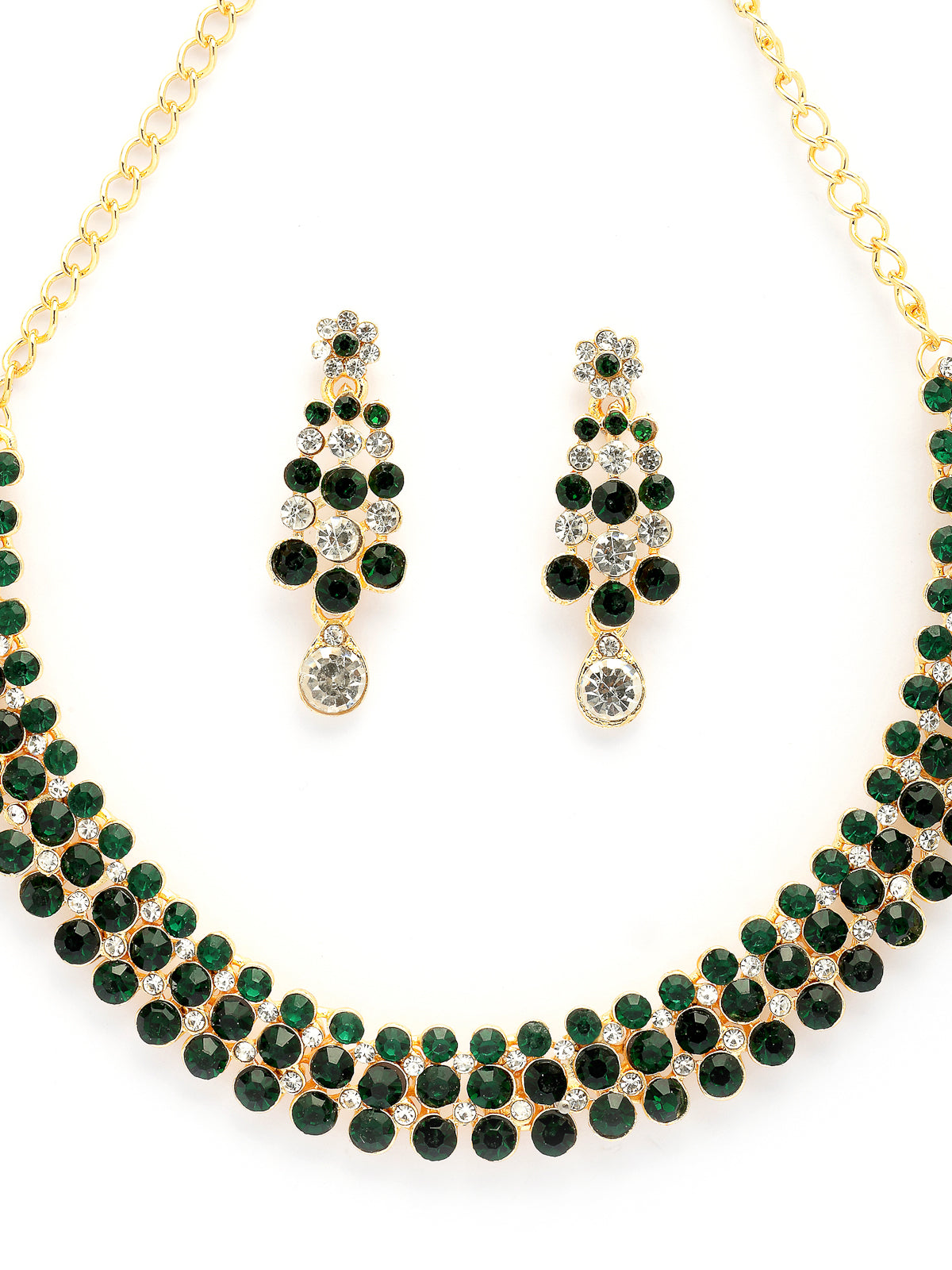 Sukkhi Elegant Fashion Design Gold Plated AD Stones Studded Green Choker Necklace with Dangle Earring Jewellery For Women & Girls| Best Suited for All Occasions|NS107391