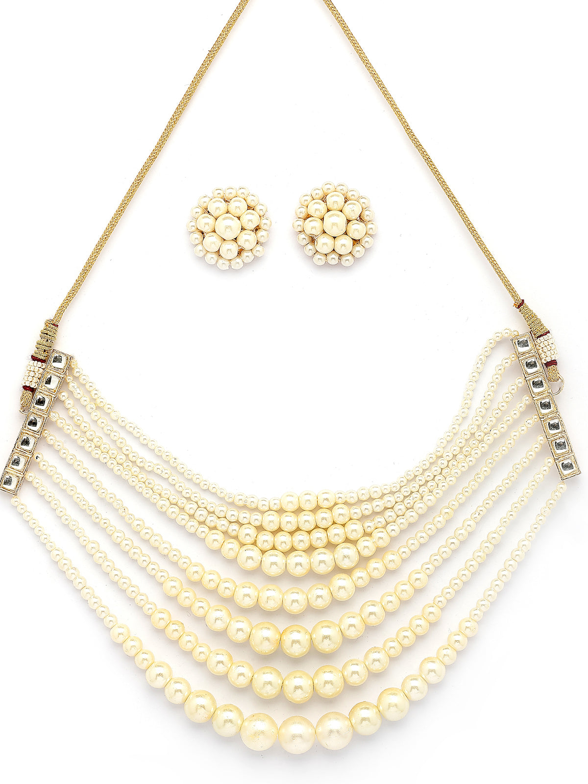 Sukkhi Beautiful Bright Gold Plated Handmade Multilayer Pearls Choker Necklace with Studs Earring Jewellery Set For Women & Girls|Perfect for All Occasions|NS107392