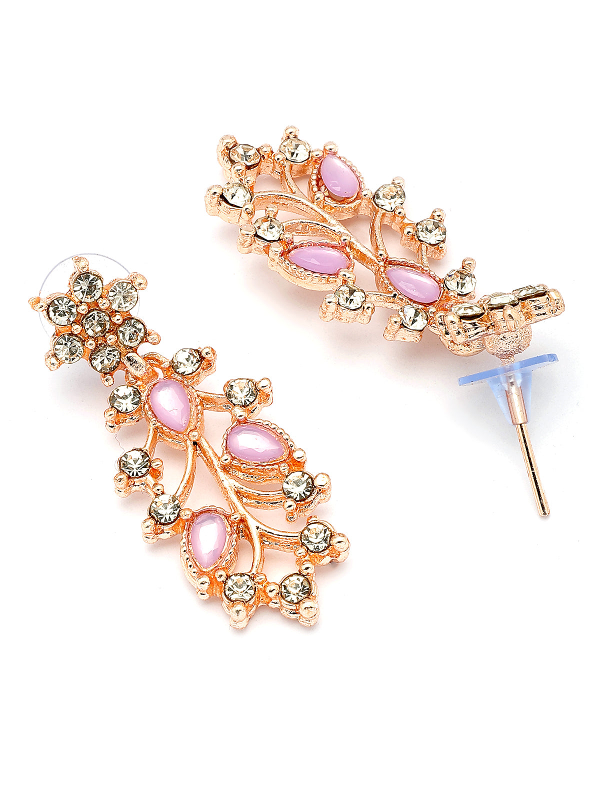 Sukkhi American Diamond AD Stone Studded Floral & Leaf Shaped Rose God Plated Purple Choker Necklace with Dangle Earring Maangtikka Jewellery Set for Women & Girls|NS107393