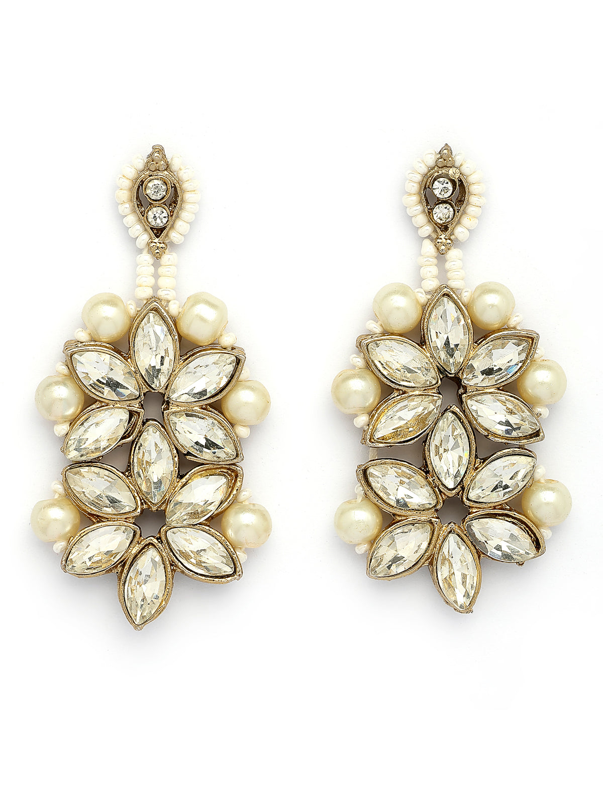 Sukkhi Unique Fashionable Gold Tone AD Stone Shine Stones Studded & Multistrand Pearls Choker Necklace with Drop Earring Jewellery Set For Women & Girls|NS107394