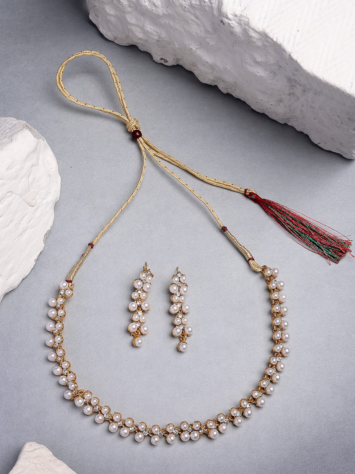 Sukkhi Beautiful Stylish Gold Plated Pearls Studded Choker Necklace with Dangle Earring Jewellery For Women & Girls|NS107395