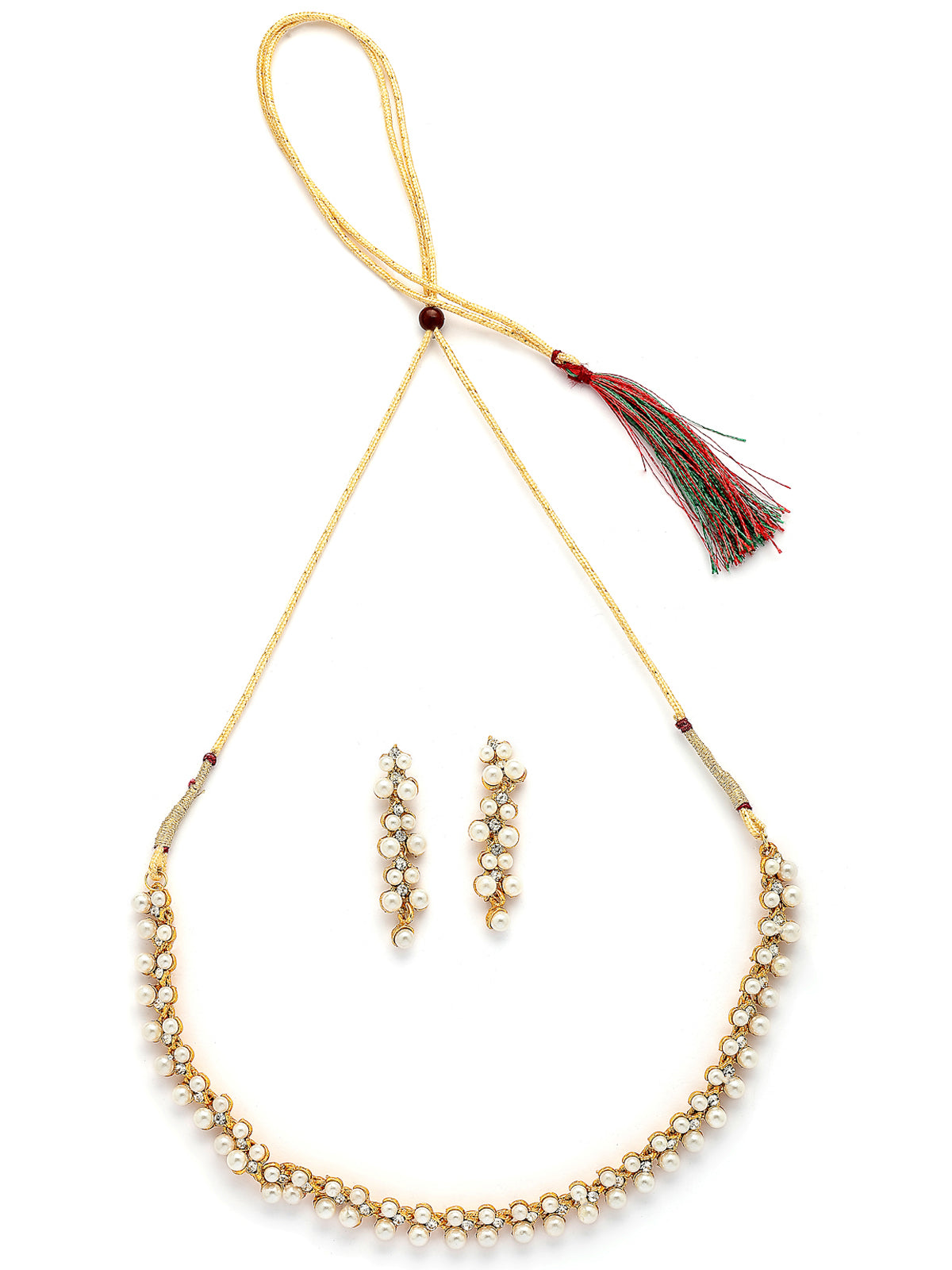 Sukkhi Beautiful Stylish Gold Plated Pearls Studded Choker Necklace with Dangle Earring Jewellery For Women & Girls|NS107395