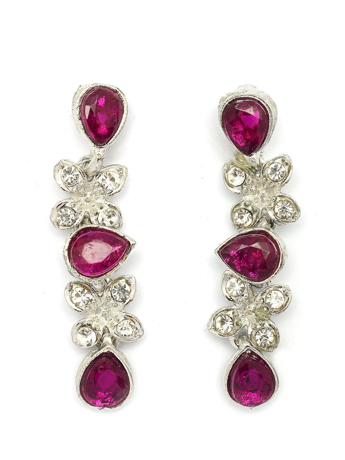 Sukkhi Princess Style AD Stone with Rhodium Plated Silver Red Choker Necklace with Drop Earring Jewellery Set For Women & Girls|NS107399