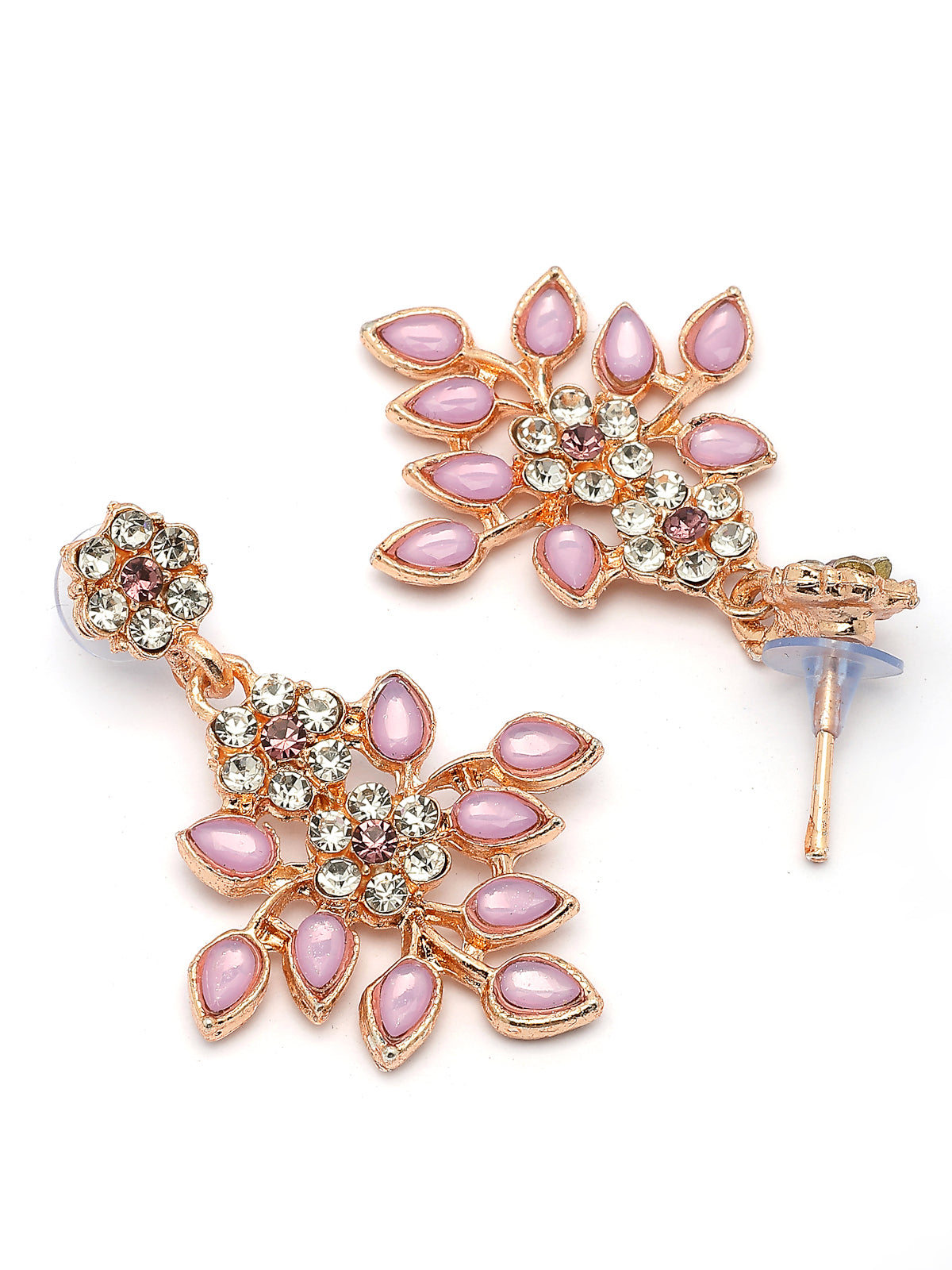 Sukkhi Charming Design Gold Plated AD Stone with Floral & Leaf Shaped Pink Choker Necklace with Dangle Earring Jewellery Set For Women & Girls|NS107400