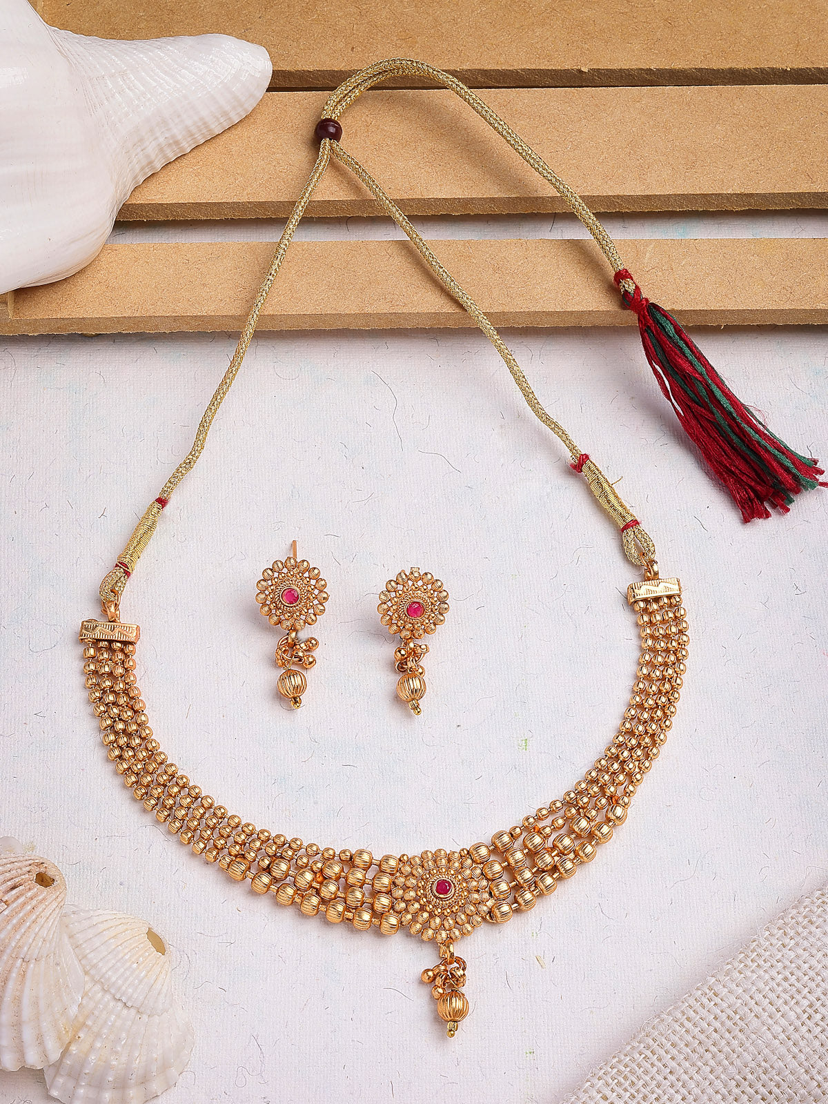 Sukkhi Classic Gold Plated Choker Necklace with Drop Earring Jewellery Set For Women & Girls|Suited for All Festive Occasions|NS107402