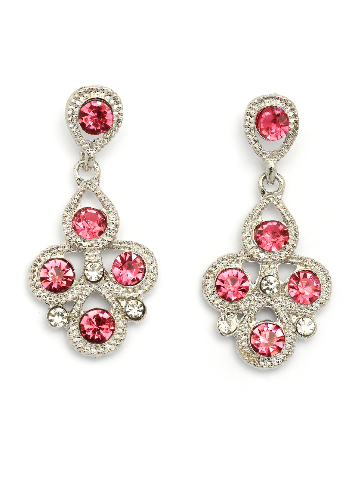 Sukkhi Beautiful Fashion Style Rhodium Silver Plated AD Diamond Studded Pink Choker Necklace with Dangle Earring Jewellery Set For Women & Girls|NS107405