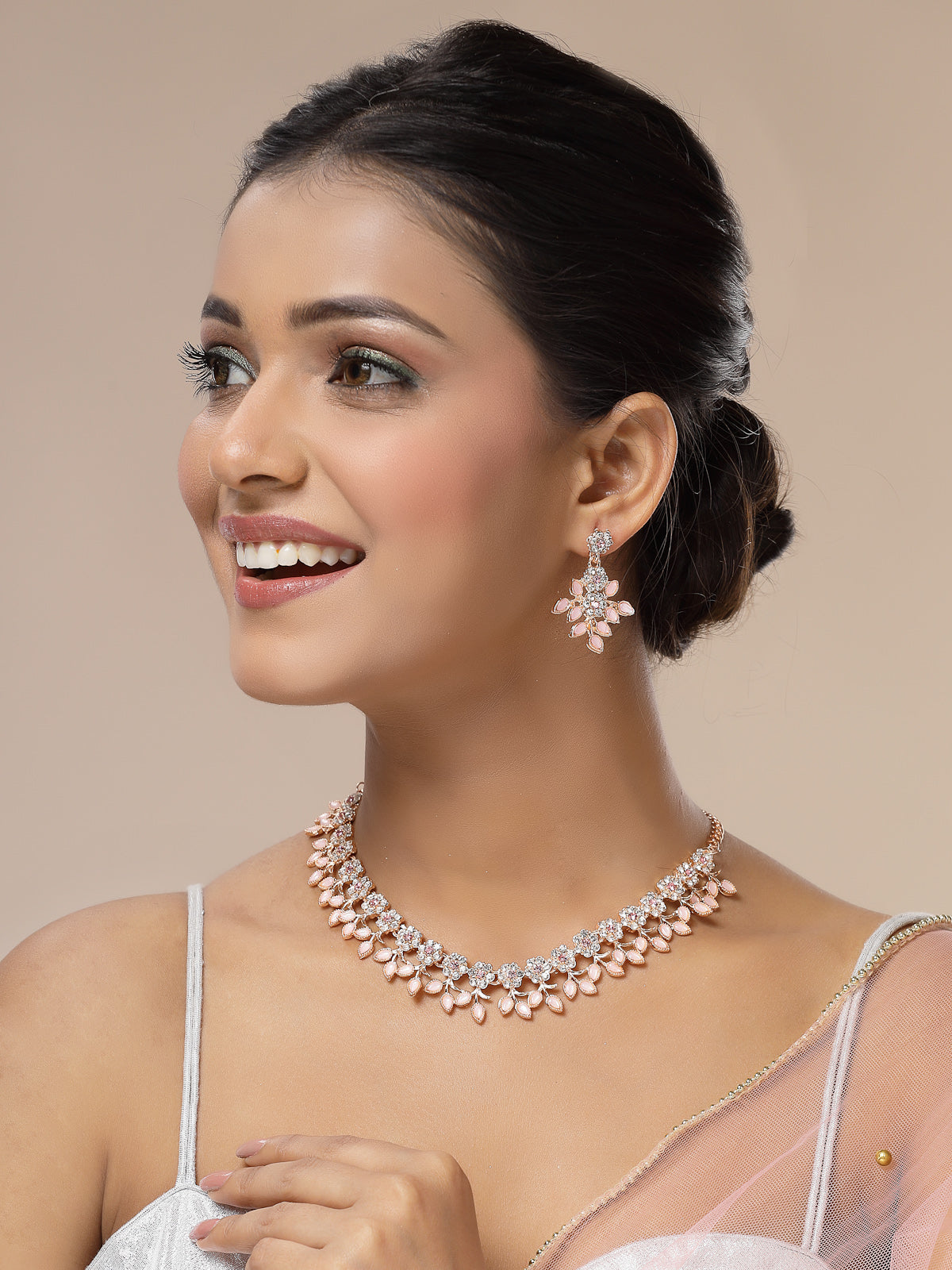Sukkhi Charming Design Gold Plated AD Stone with Floral & Leaf Shaped Purple Choker Necklace with Dangle Earring Jewellery Set For Women & Girls|NS107406