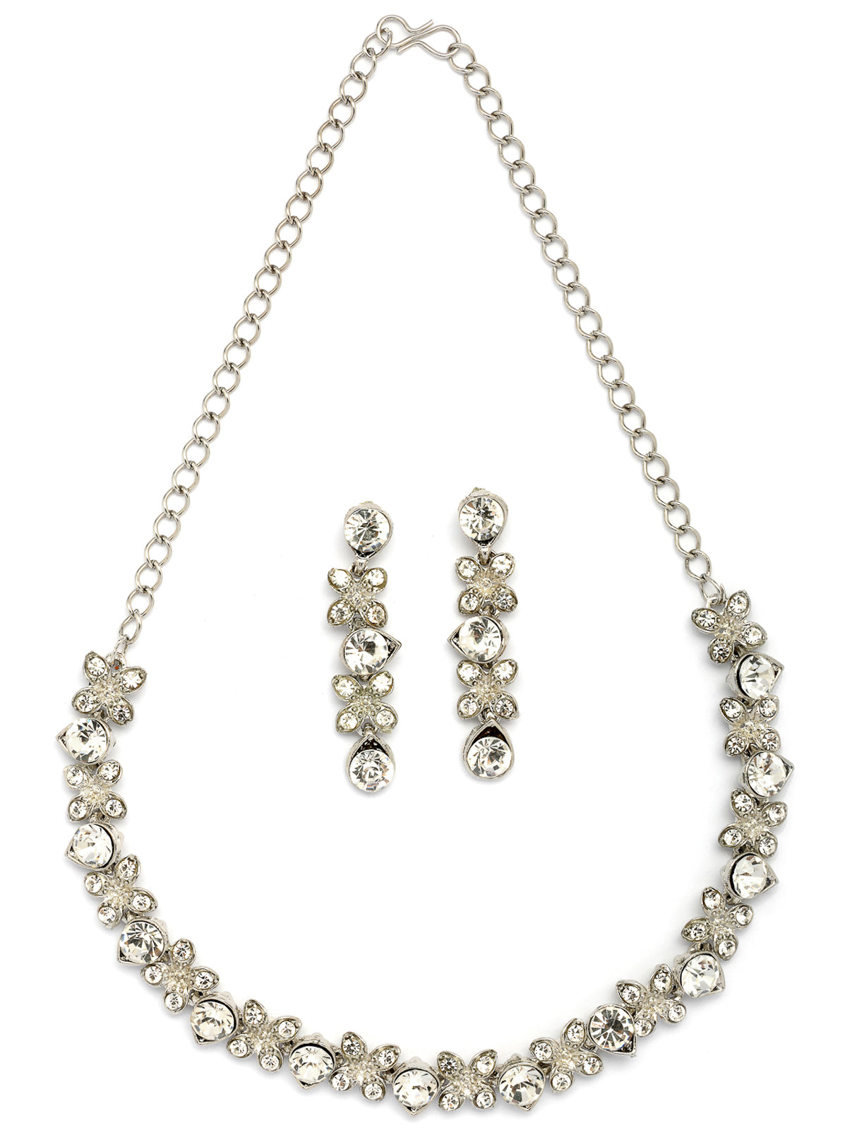 Sukkhi Princess Style AD Stone with Rhodium Plated Silver Choker Necklace with Drop Earring Jewellery Set For Women & Girls|NS107407