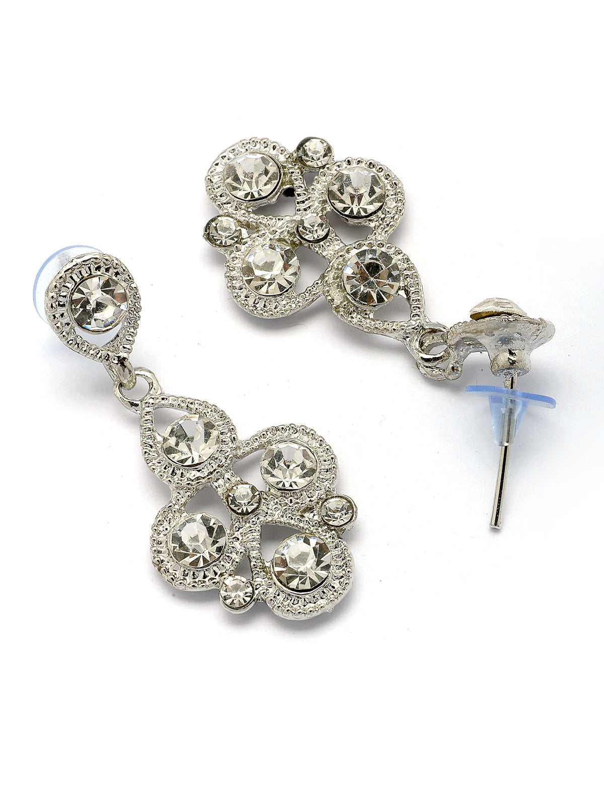 Sukkhi Beautiful Fashion Style Rhodium Silver Plated AD Diamond Studded Choker Necklace with Dangle Earring Jewellery Set For Women & Girls|NS107408