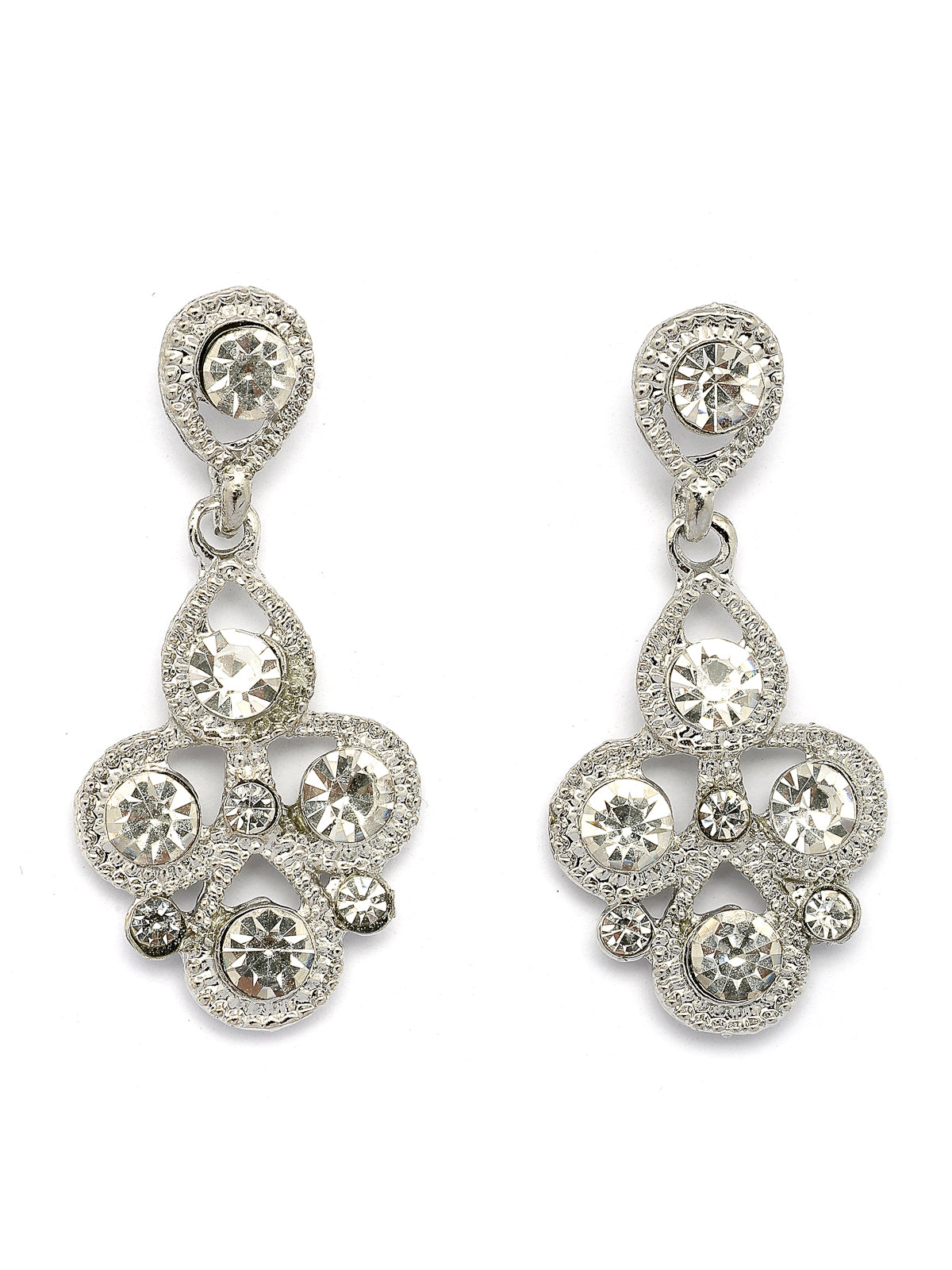 Sukkhi Beautiful Fashion Style Rhodium Silver Plated AD Diamond Studded Choker Necklace with Dangle Earring Jewellery Set For Women & Girls|NS107408