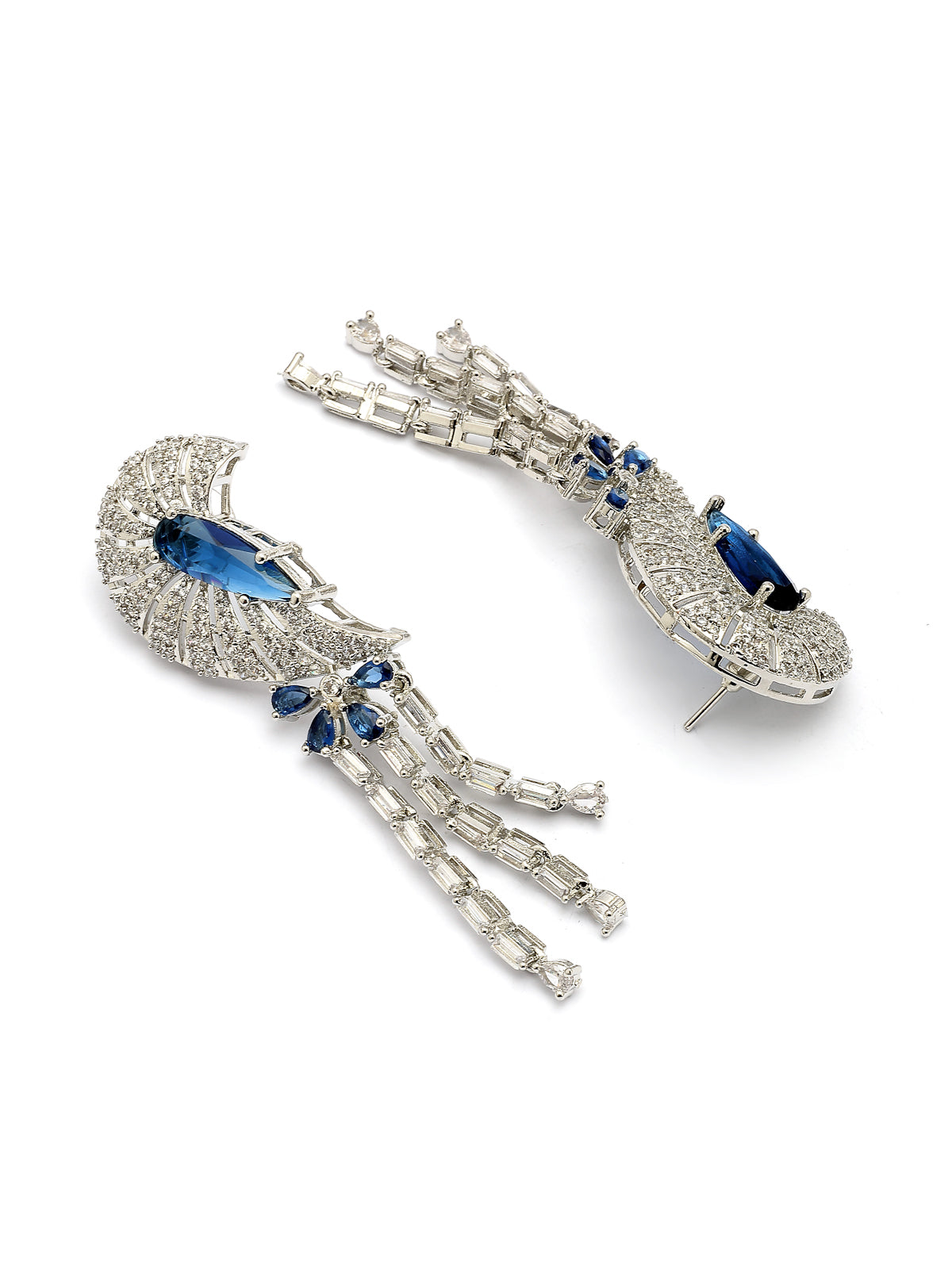 Sukkhi Lavish Fashionable Rhodium Plated Silver Toned & American Diamond StudsDrop Shaped Blue Choker Necklace With Dangle Earring Jewellery Set for Women & Girls|NS107409