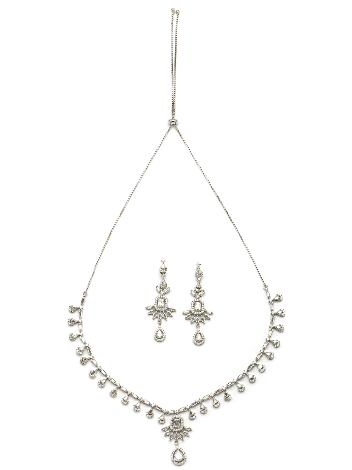 Sukkhi Impressive Stylish American Diamond Studded with Rhodium Silver Tone Plated Choker Necklace & Drop Earrings Jewellery Set for Women & Girs|NS107411