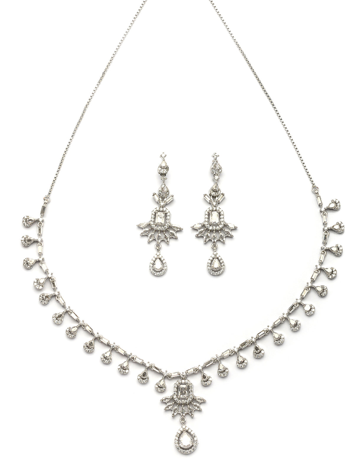 Sukkhi Impressive Stylish American Diamond Studded with Rhodium Silver Tone Plated Choker Necklace & Drop Earrings Jewellery Set for Women & Girs|NS107411