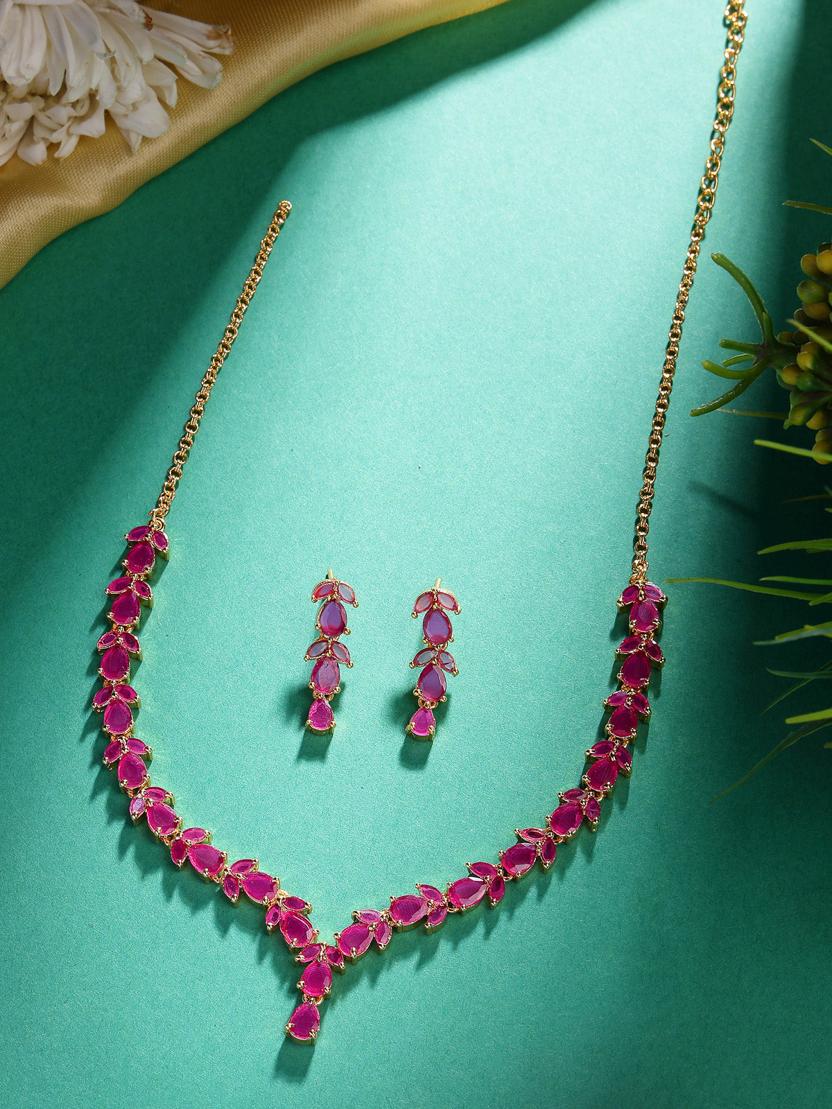 Sukkhi Delicate Gold Plated Ruby Choker Necklace with Drop Earring Jewellery Set For Women & Girls|NS107412