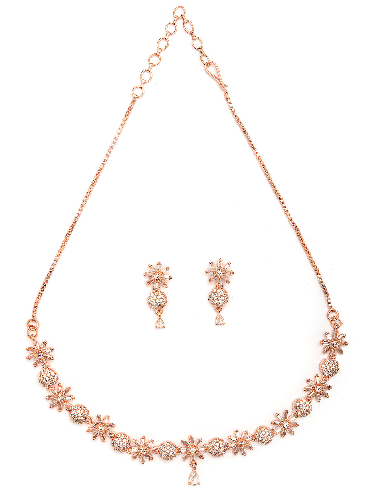 Sukkhi Decent Stylish Fashionable Gold Plated with American Diamond Studded Floral Shaped White Choker Necklace with Drop Earrings Jewellery Set For Women & Girls|NS107421