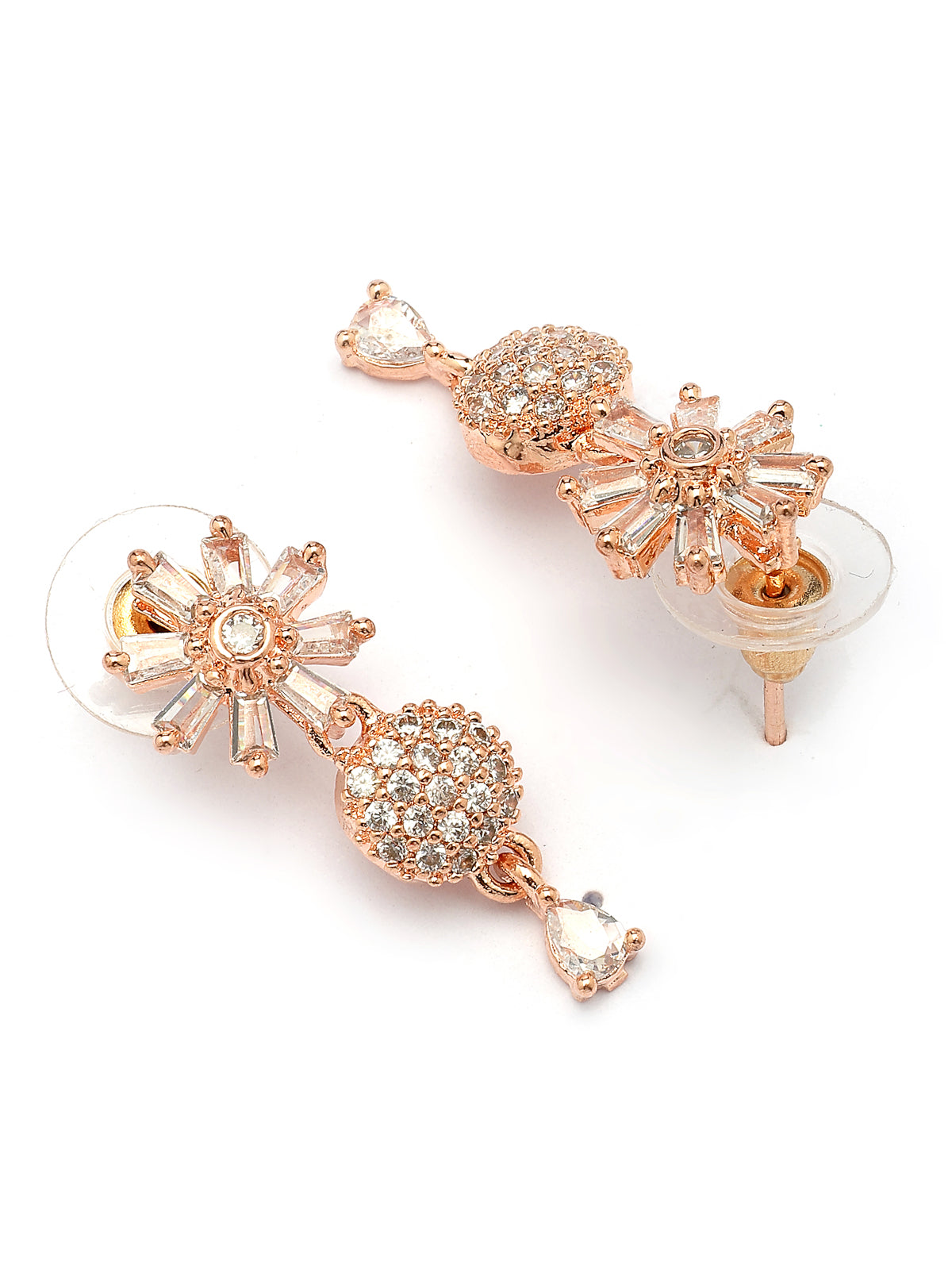 Sukkhi Decent Stylish Fashionable Gold Plated with American Diamond Studded Floral Shaped White Choker Necklace with Drop Earrings Jewellery Set For Women & Girls|NS107421