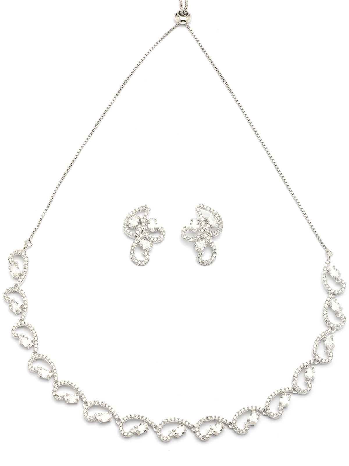 Sukkhi Western Fashion Style Rhodium Plated with Silver Toned Cubic Zirconia Stones Studded White Choker Necklace with Studs Earring Jewellery Set For Women & Girls|NS107422