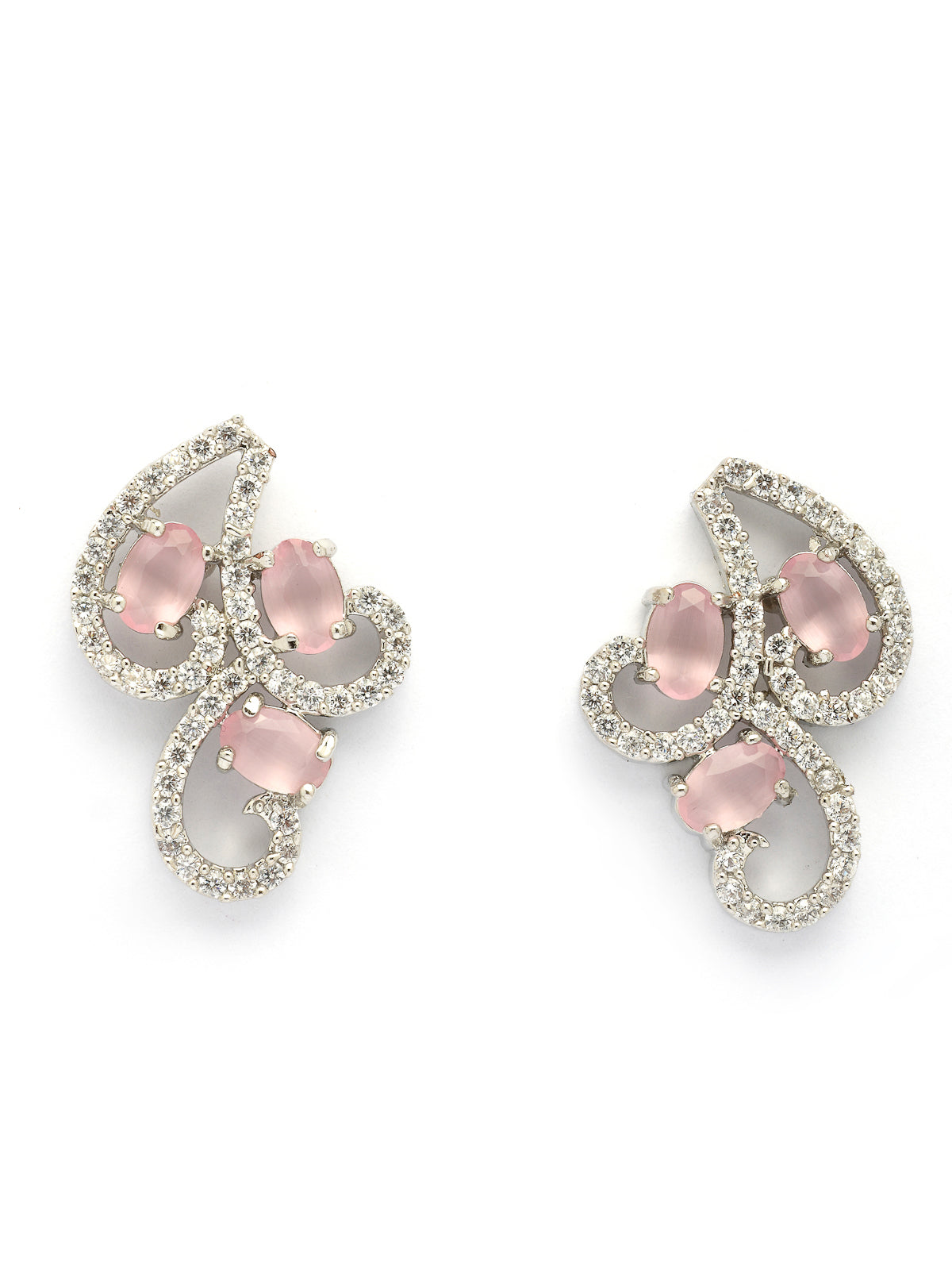 Sukkhi Western Fashion Style Rhodium Plated with Silver Toned Cubic Zirconia Stones Studded Pink Choker Necklace with Studs Earring Jewellery Set For Women & Girls|NS107423