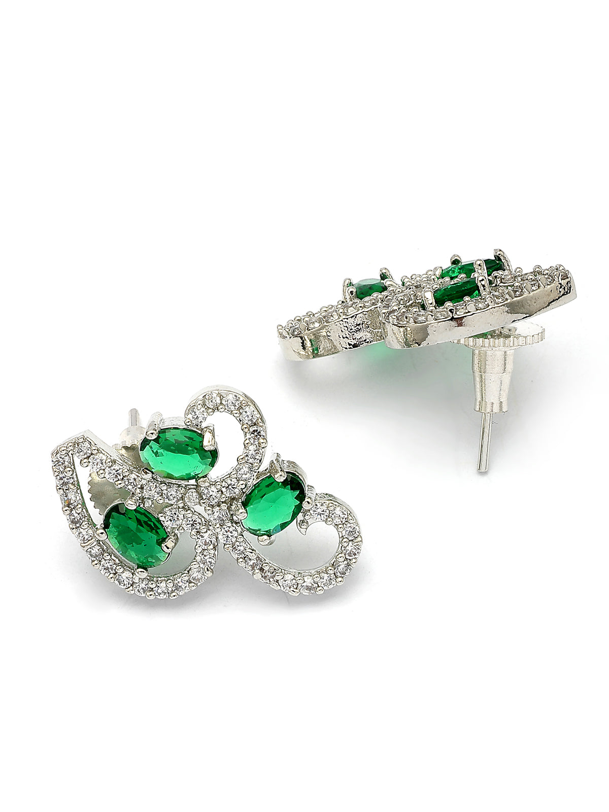 Sukkhi Western Fashion Style Rhodium Plated with Silver Toned Cubic Zirconia Stones Studded Green Choker Necklace with Studs Earring Jewellery Set For Women & Girls|NS107424