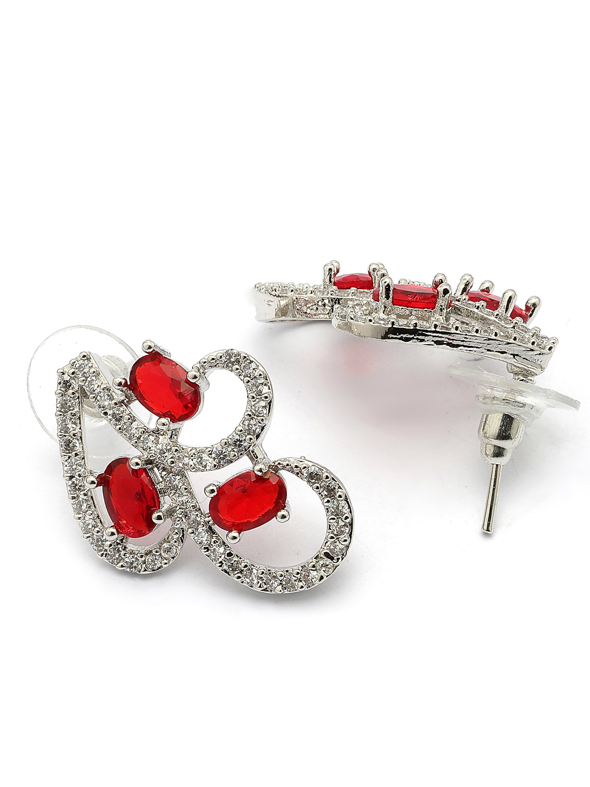 Sukkhi Western Fashion Style Rhodium Plated with Silver Toned Cubic Zirconia Stones Studded Red Choker Necklace with Studs Earring Jewellery Set For Women & Girls|NS107425