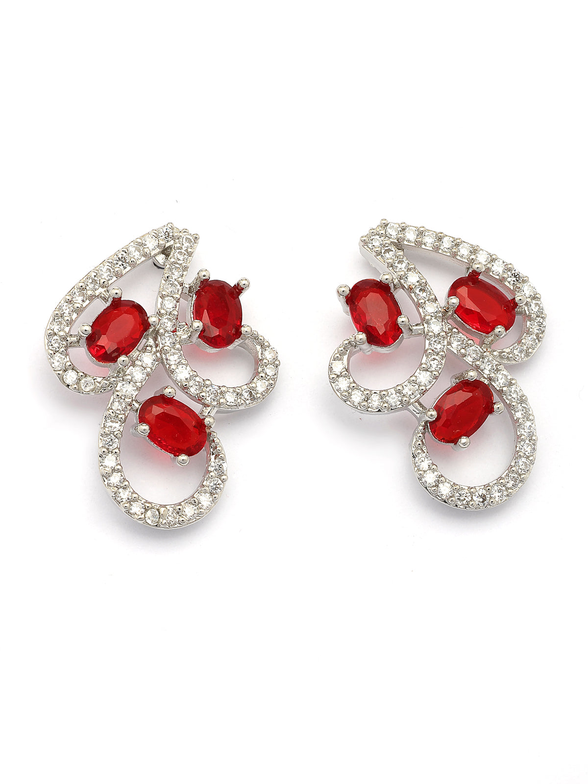 Sukkhi Western Fashion Style Rhodium Plated with Silver Toned Cubic Zirconia Stones Studded Red Choker Necklace with Studs Earring Jewellery Set For Women & Girls|NS107425