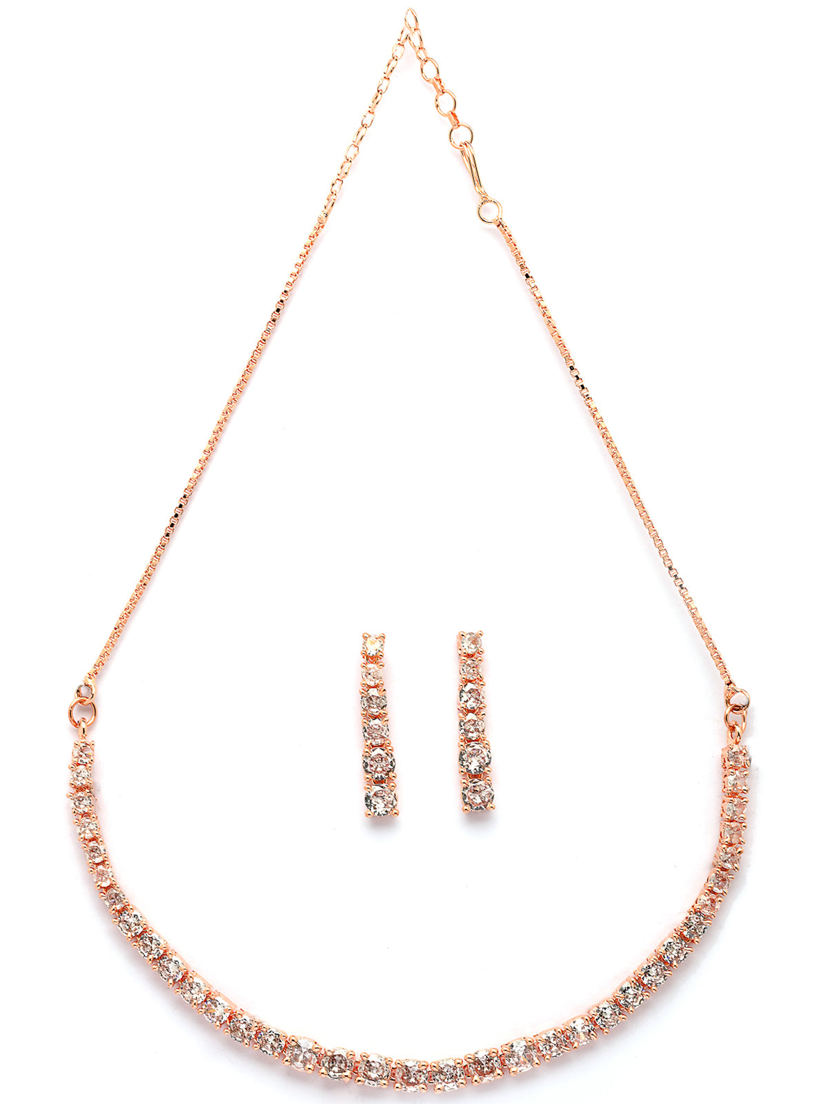 Sukkhi Classic Style American Diamond Studded Rose Gold Plated Handmade Circle Choker Necklace With Dangle Earrings Jewellery Set for Women & Girs|NS107427