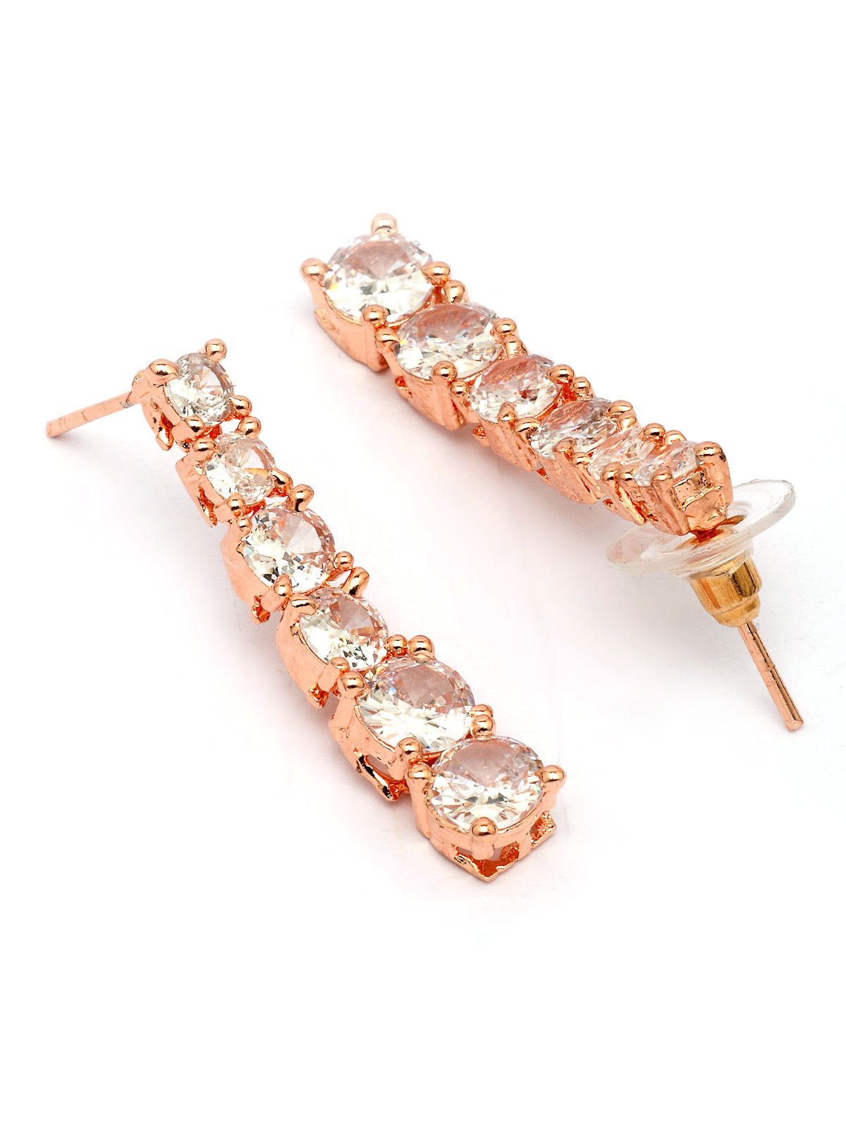 Sukkhi Classic Style American Diamond Studded Rose Gold Plated Handmade Circle Choker Necklace With Dangle Earrings Jewellery Set for Women & Girs|NS107427