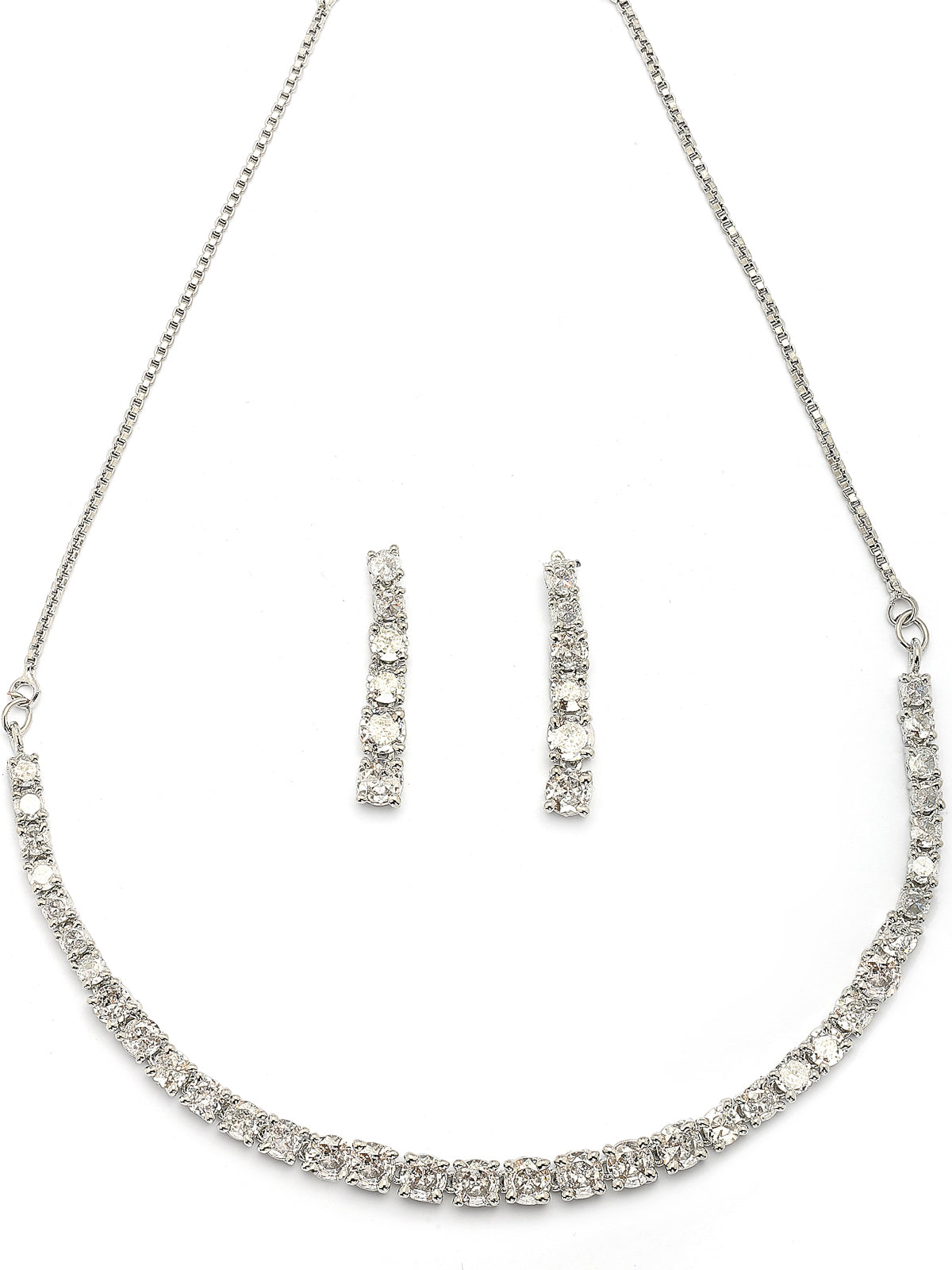 Sukkhi Classic Style American Diamond Studded Rhodium Silver Plated Handmade Circle White Choker Necklace With Dangle Earrings Jewellery Set for Women & Girs|NS107428