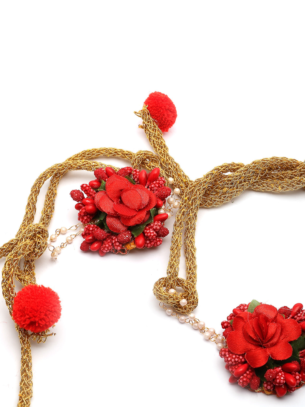 Sukkhi Decorative Stylish Fashion Flowers Handmade Red Jewellery Set for Haldi Gota Patti Necklace Earrings Bracelet & Maangtikka for Women & Girls|Mehandi/Haldi/Wedding/Bridal/Baby Shower|NS107464