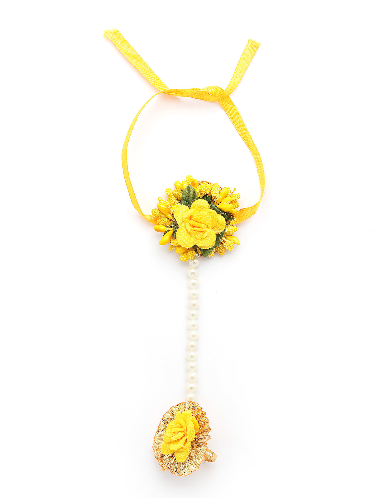 Sukkhi Creative Stylish Fashion Flowers Handmade Yellow Jewellery Set for Haldi Gota Patti Necklace Earrings Bracelet & Maangtikka for Women & Girls|Mehandi/Haldi/Wedding/Bridal/Baby Shower|NS107465