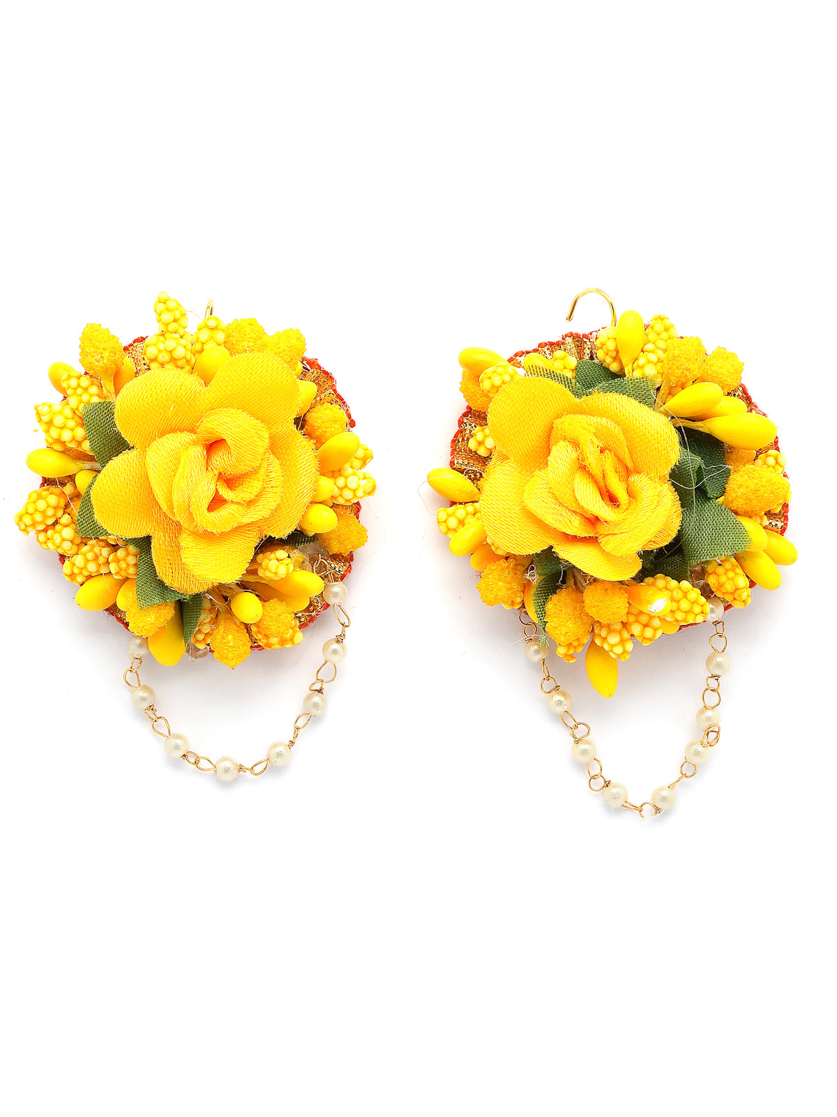 Sukkhi Decorative Stylish Fashion Flowers Handmade Yellow Jewellery Set for Haldi Gota Patti Necklace Earrings Bracelet & Maangtikka for Women & Girls|Mehandi/Haldi/Wedding/Bridal/Baby Shower|NS107466