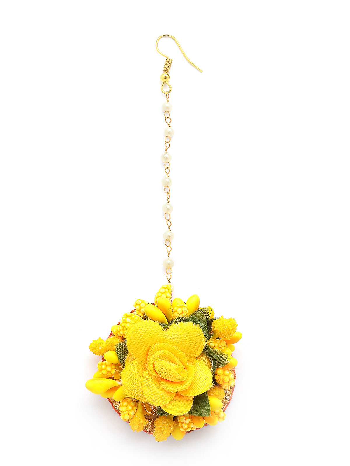 Sukkhi Decorative Stylish Fashion Flowers Handmade Yellow Jewellery Set for Haldi Gota Patti Necklace Earrings Bracelet & Maangtikka for Women & Girls|Mehandi/Haldi/Wedding/Bridal/Baby Shower|NS107466