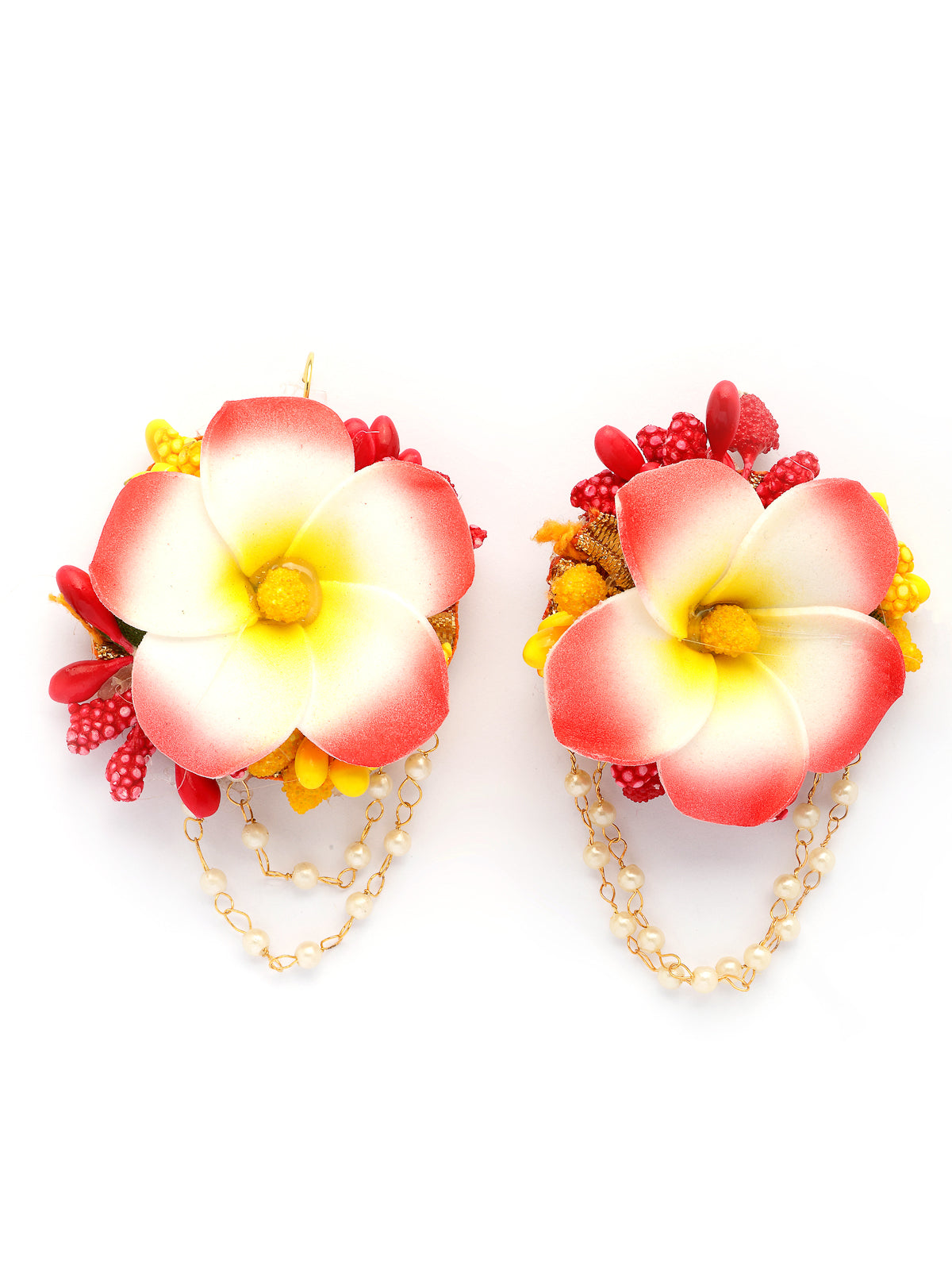 Sukkhi Creative Stylish Fashion Flowers Handmade Yellow Red Jewellery Set for Haldi Gota Patti Necklace Earrings Bracelet & Maangtikka for Women & Girls|Mehandi/Haldi/Wedding/Bridal/Baby Shower|NS107468