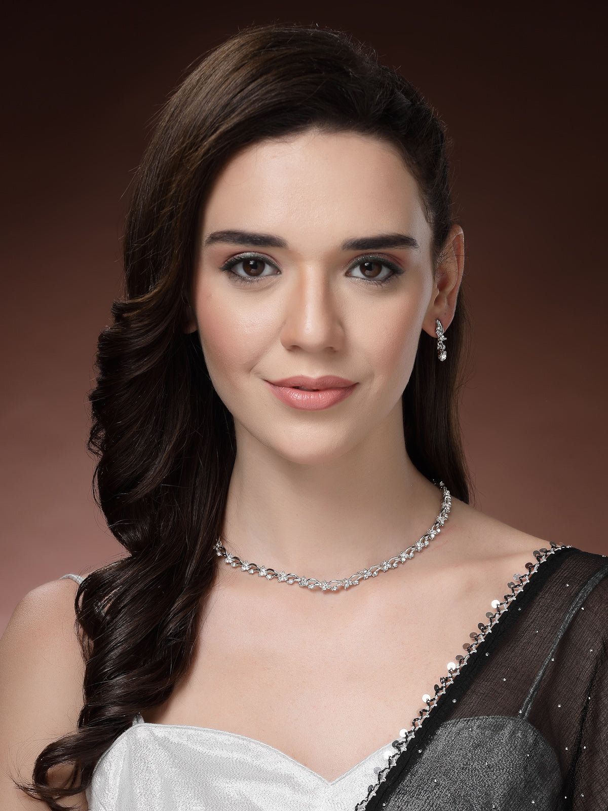 Sukkhi Attractive & Stylish Rhodium Plated AD Stones Studded Choker Necklace Set with Drop Earring Jewellery for Women & Girls|Jewellery for Party, Wedding, and Festive Occasions for Women|NS107471