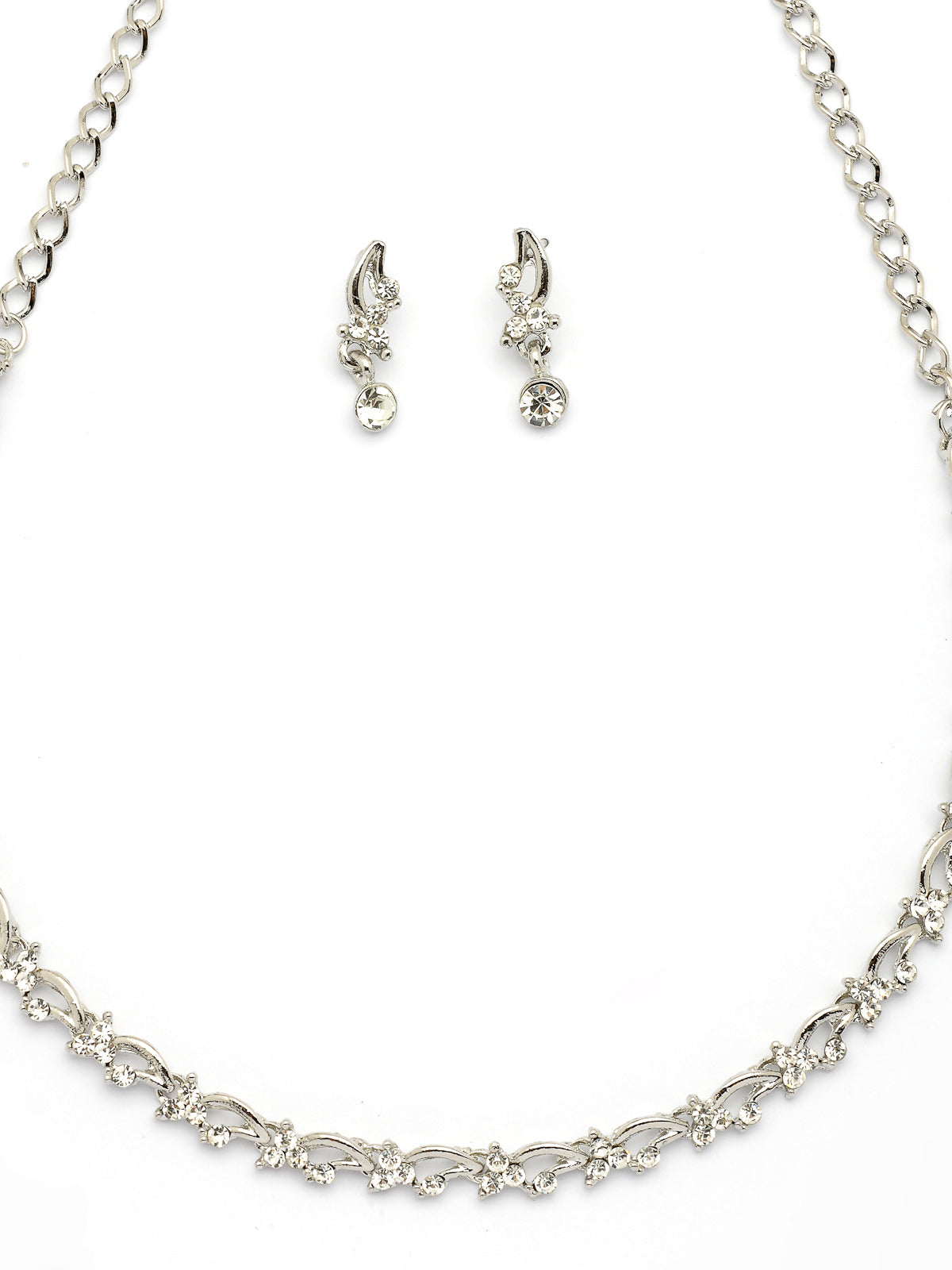 Sukkhi Attractive & Stylish Rhodium Plated AD Stones Studded Choker Necklace Set with Drop Earring Jewellery for Women & Girls|Jewellery for Party, Wedding, and Festive Occasions for Women|NS107471